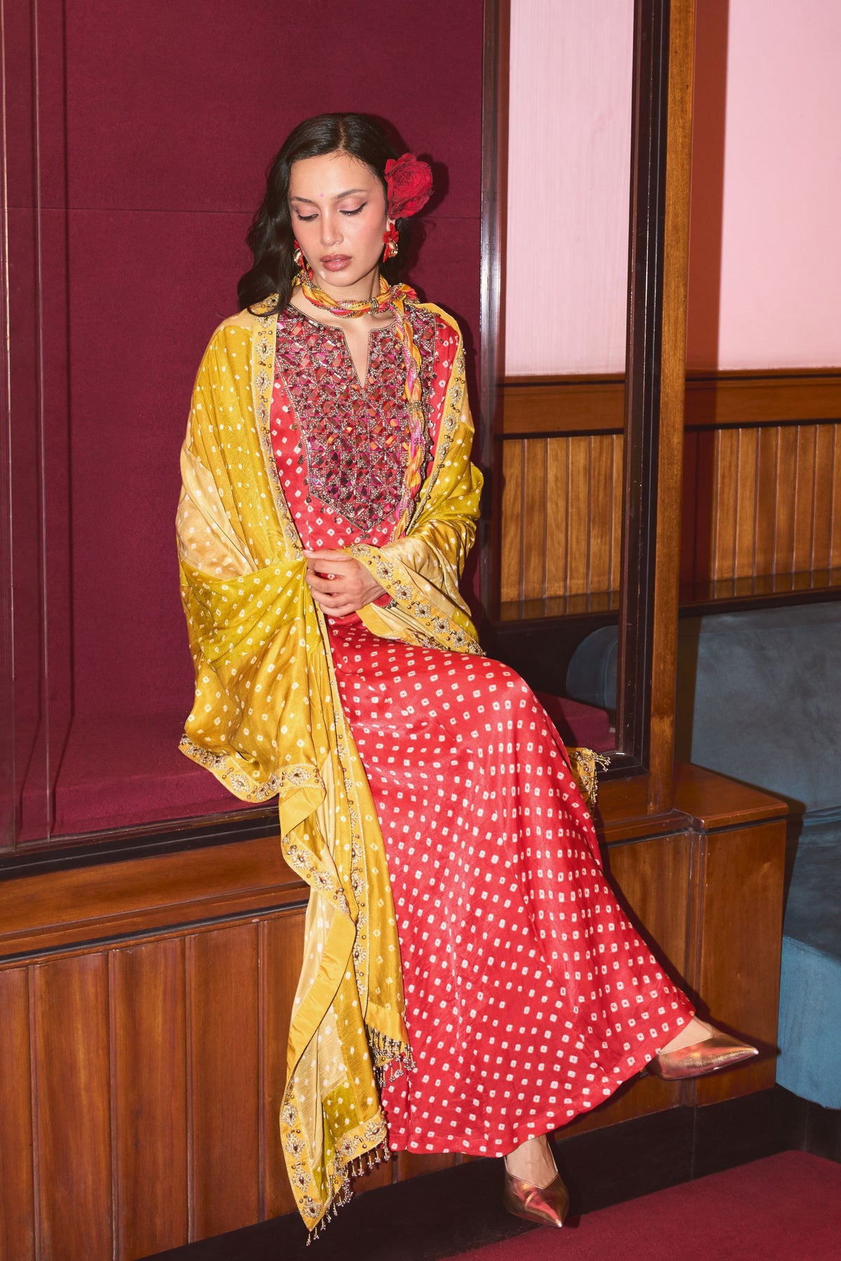 Chameli Mustard Patchwork Anarkali Set