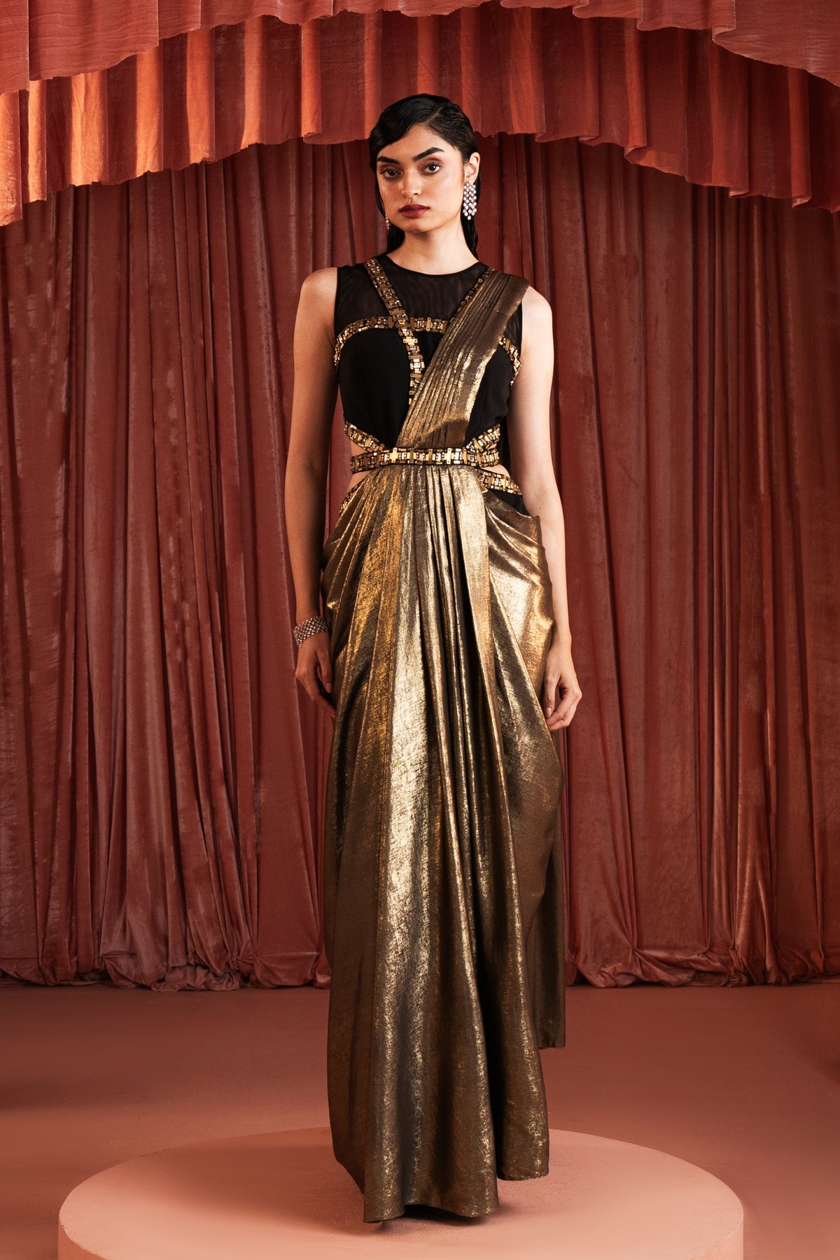 Black Beaded Saree Gown