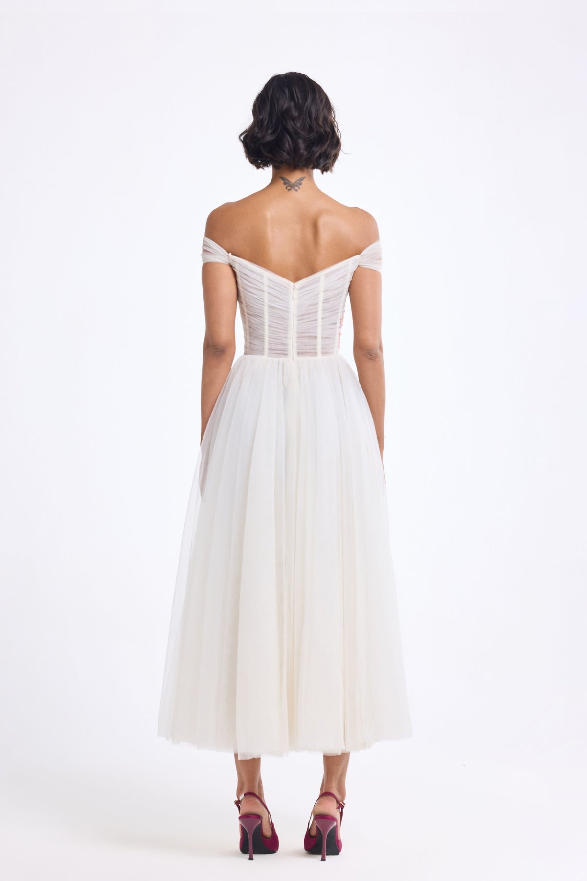 Off Shoulder Draped Midi