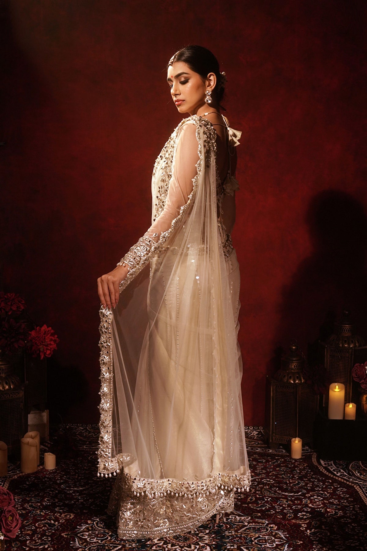 Ivory Gota Kali Draped Saree Set