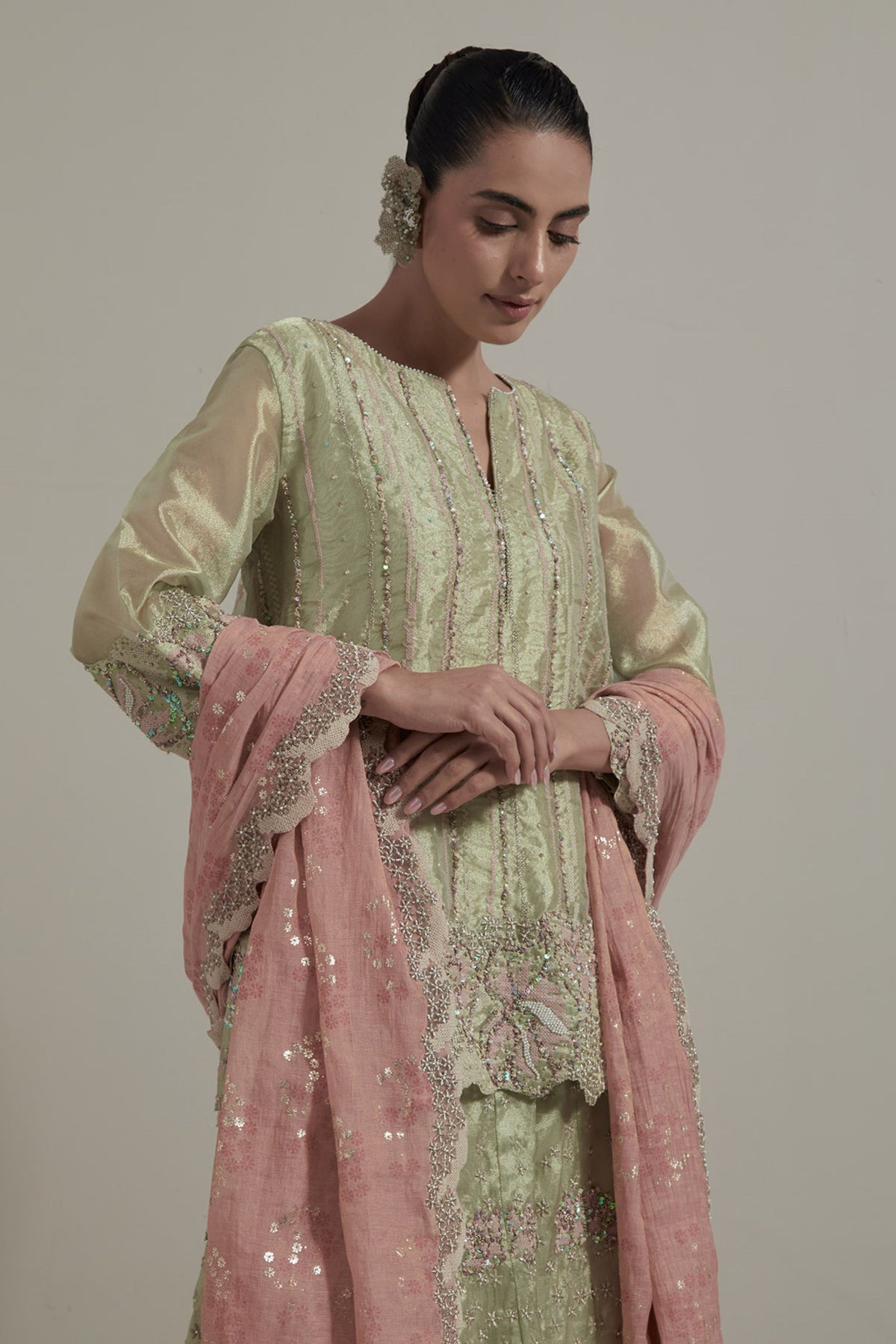 Embroidered Green Skirt Set