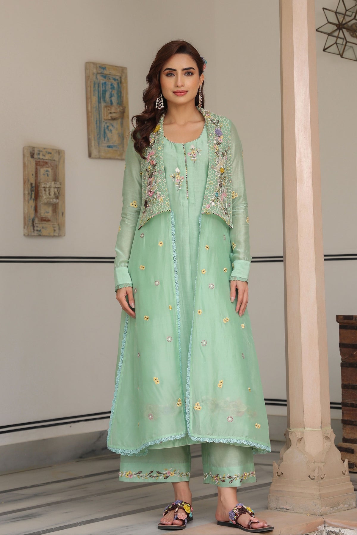 Gulzar Green Jacket Set