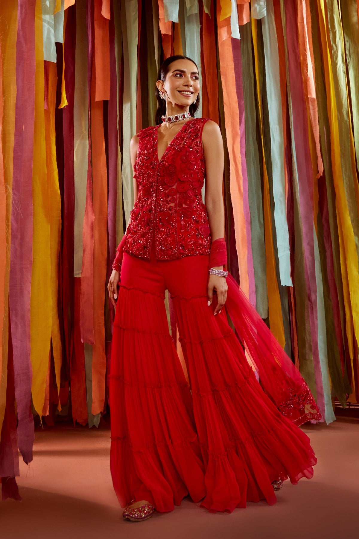 Hot Pink Embroidered Sharara Set