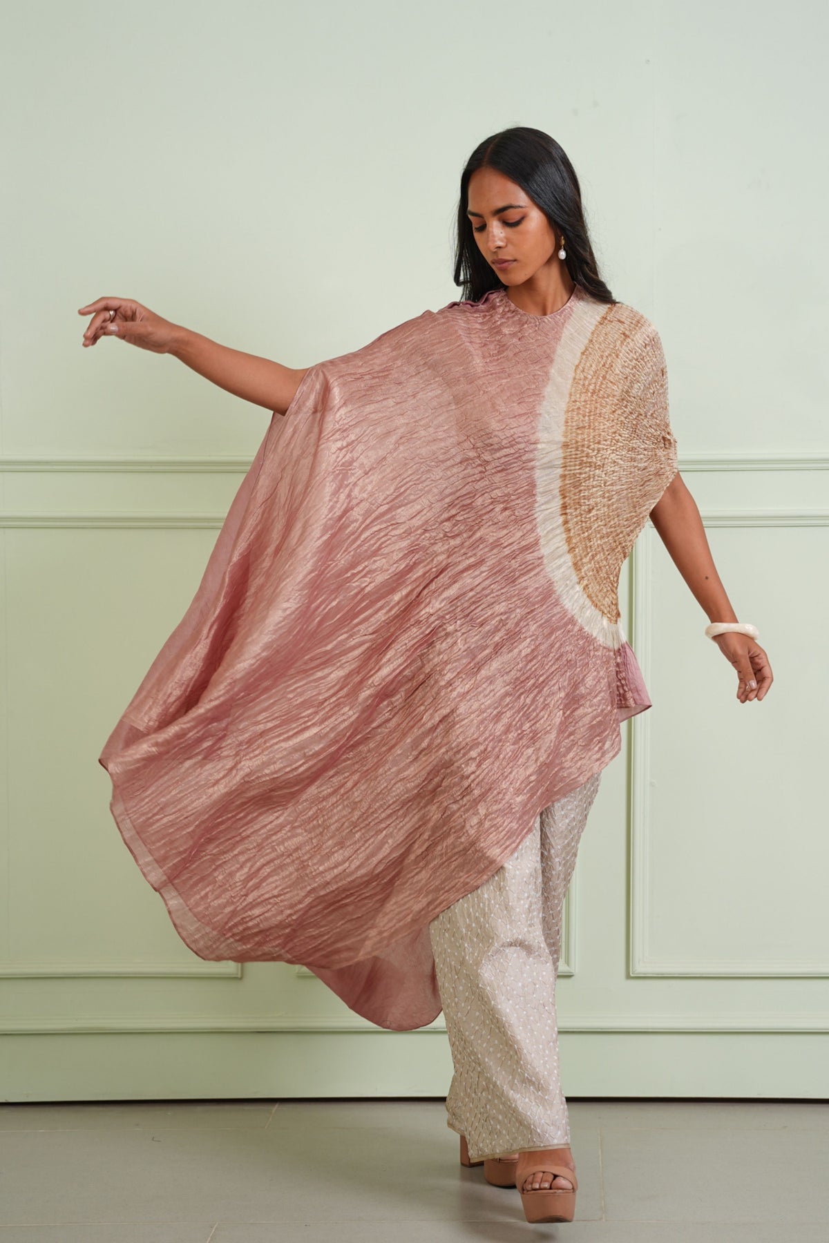 Beige Crushed Bandhani Pants