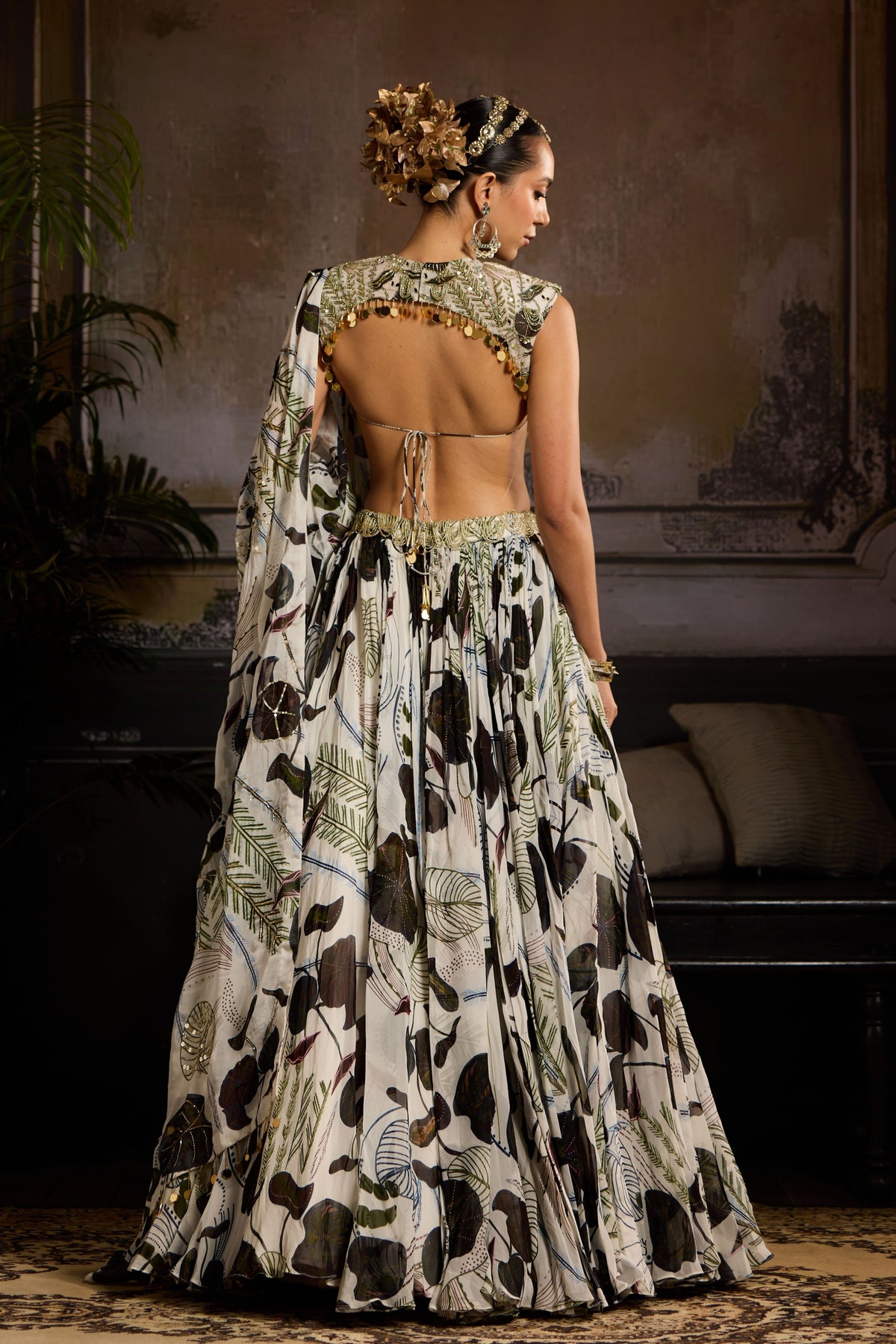 White and Green Lehenga Set