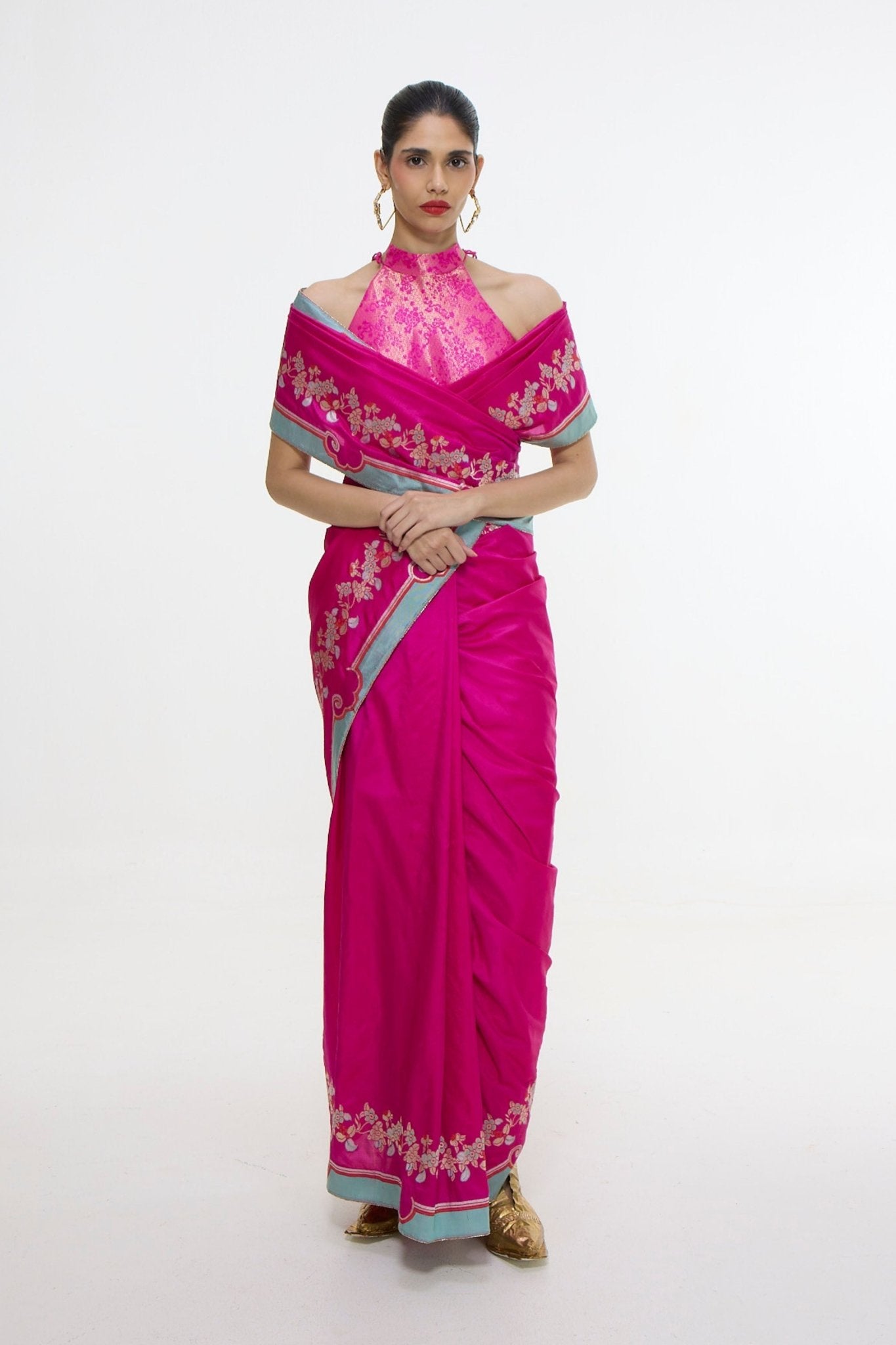 Handwoven Fuschia Mashroo Silk Saree - Ekaya - Elahe
