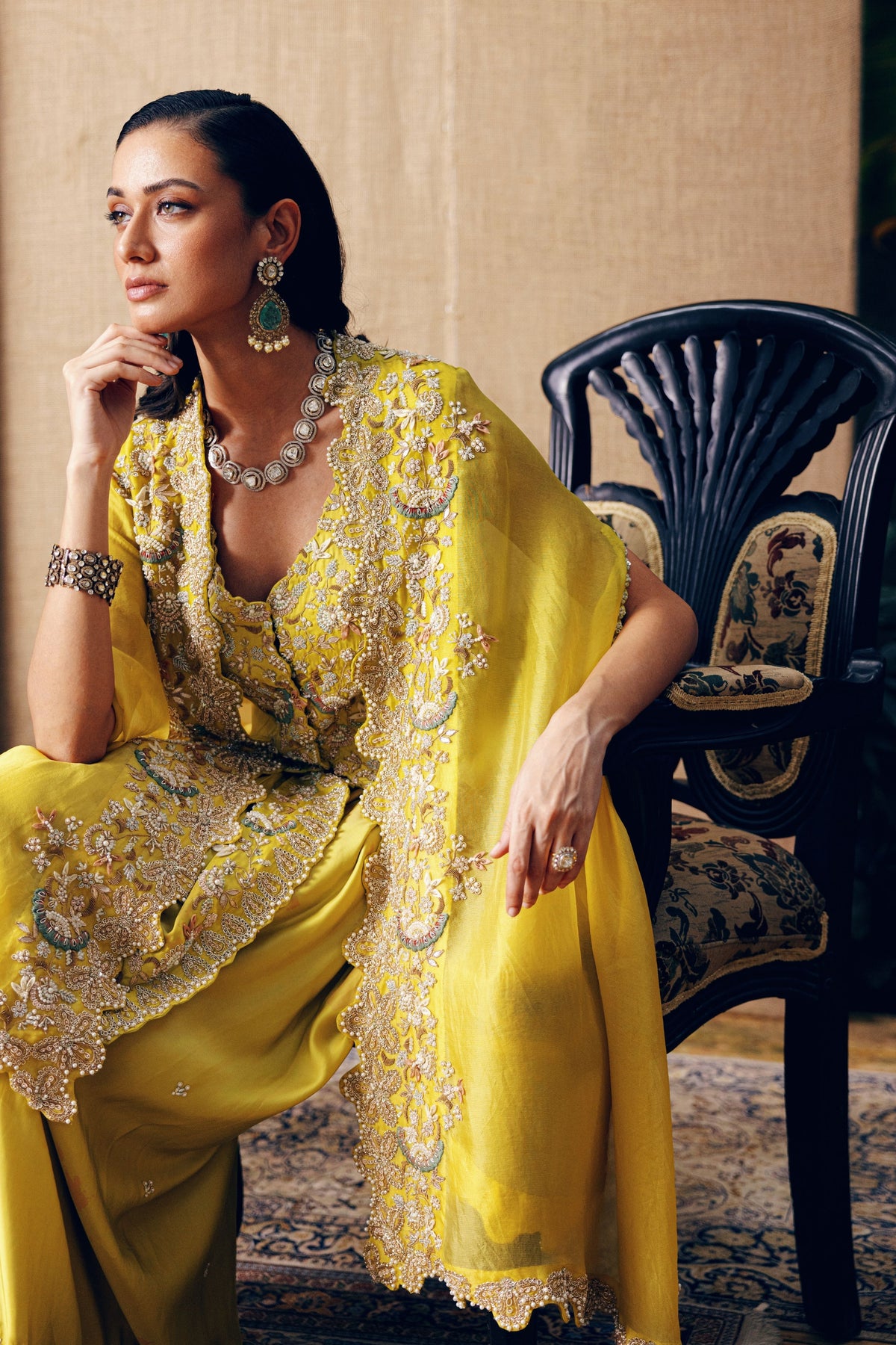 Lime Drape Skirt Set