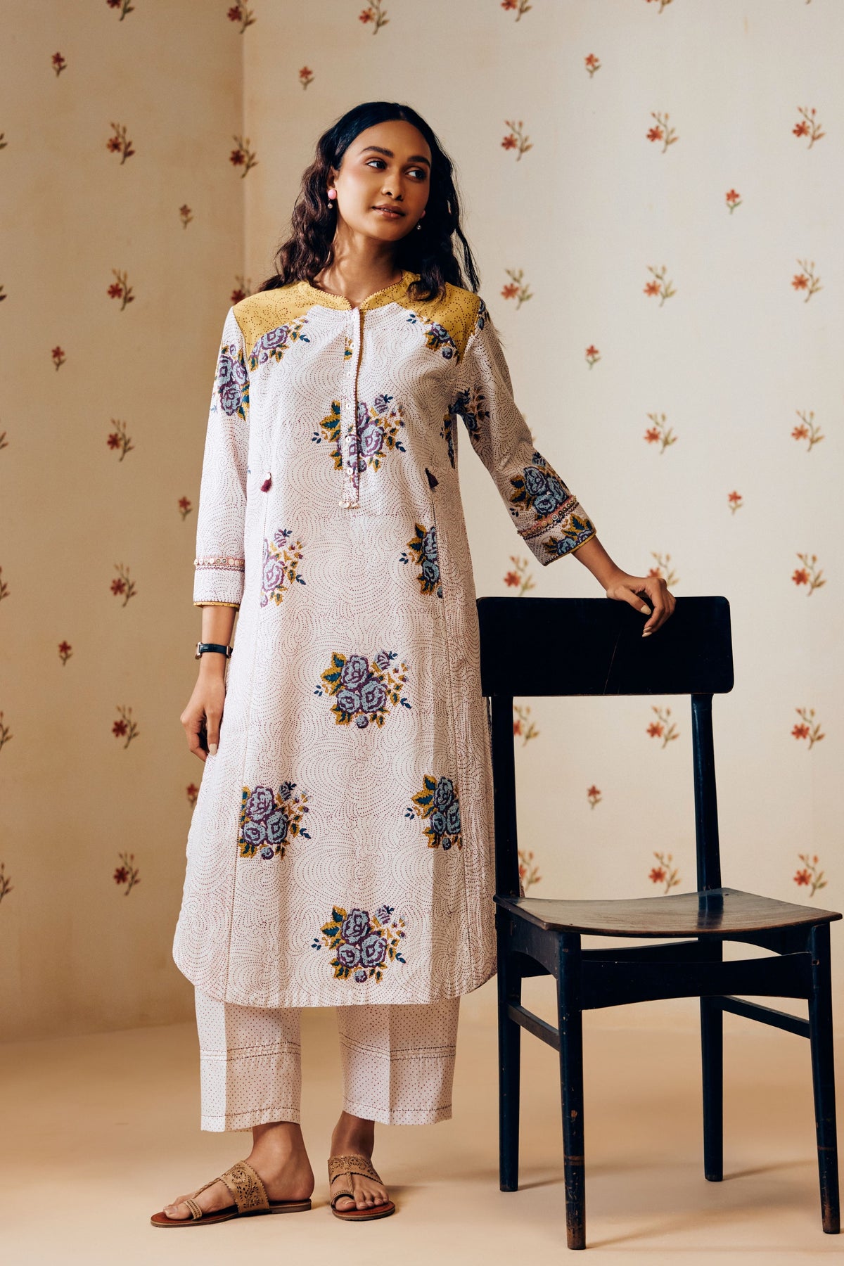Off-white Rose Printed Kurta Set