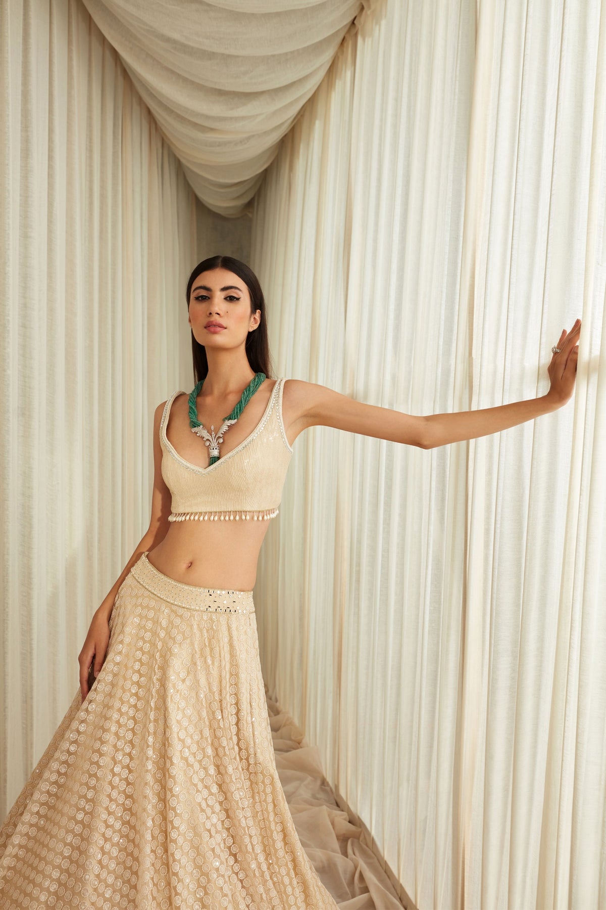 Almond Floral Sequines Lehenga Set