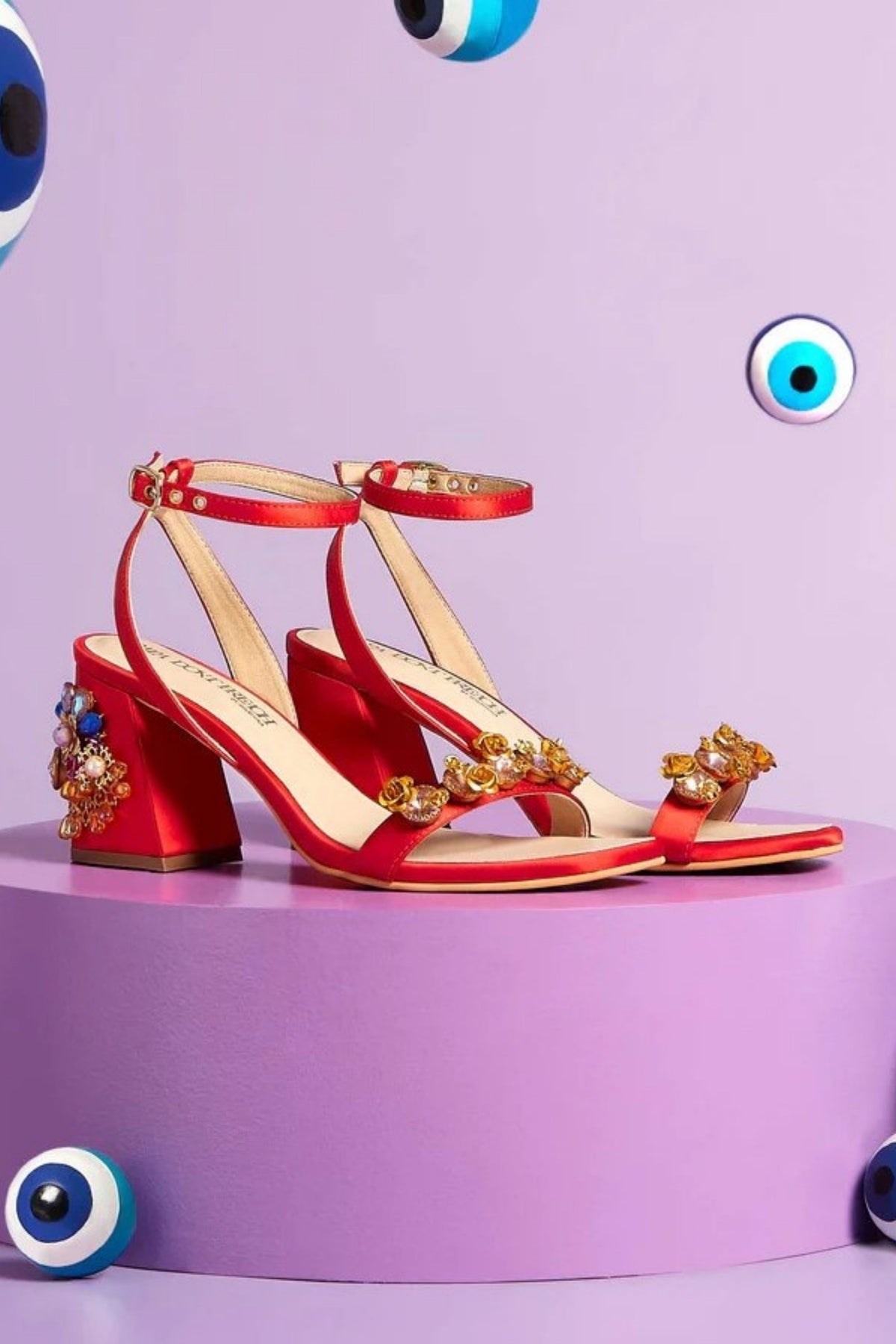 Flaming Katy - Red Embroidered Block Heels