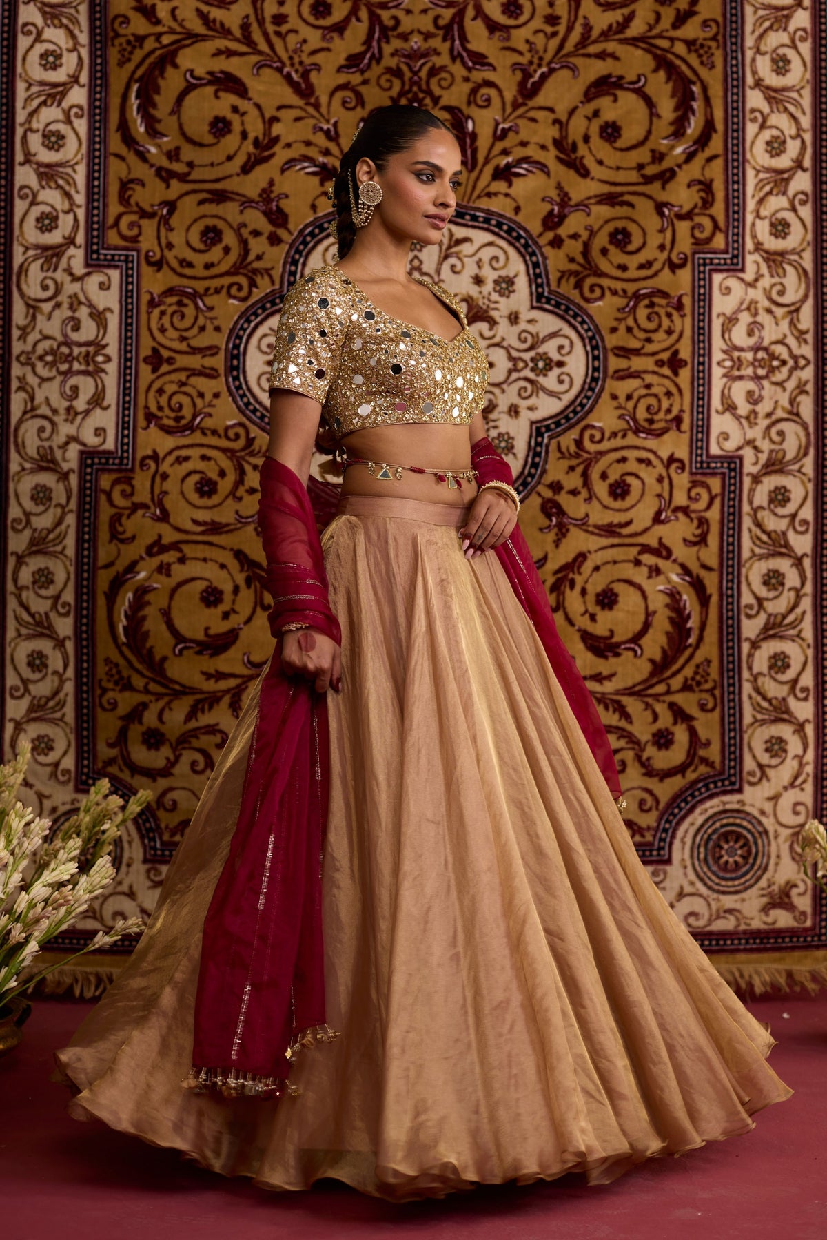 Gold Tissue Lehenga Set