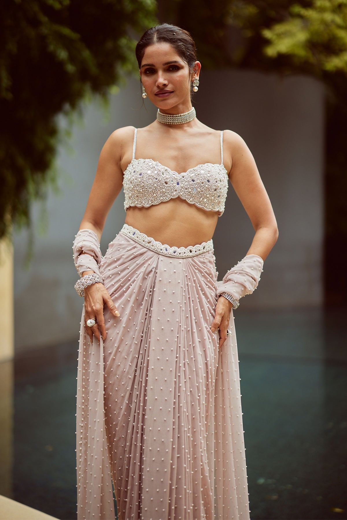 Satin Draped Skirt Set