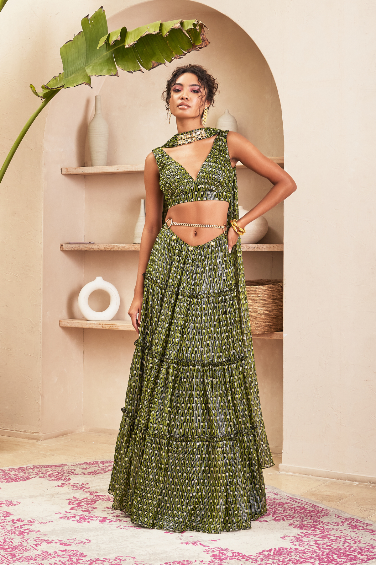 Green Lehenga With Blouse &amp; Dupatta