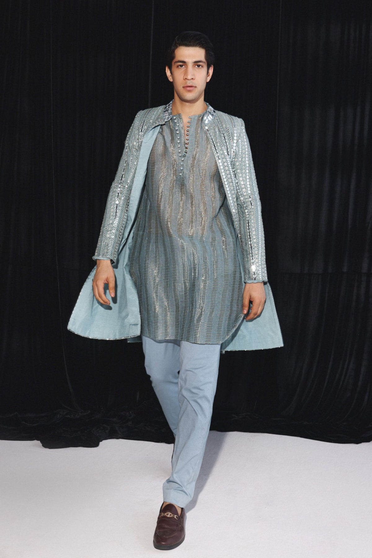 Powder Blue Banarasi Kurta Set