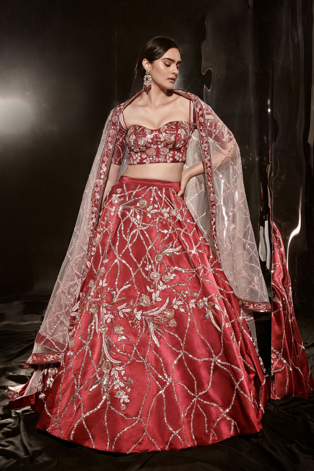 Red Embroidered Lehenga Set