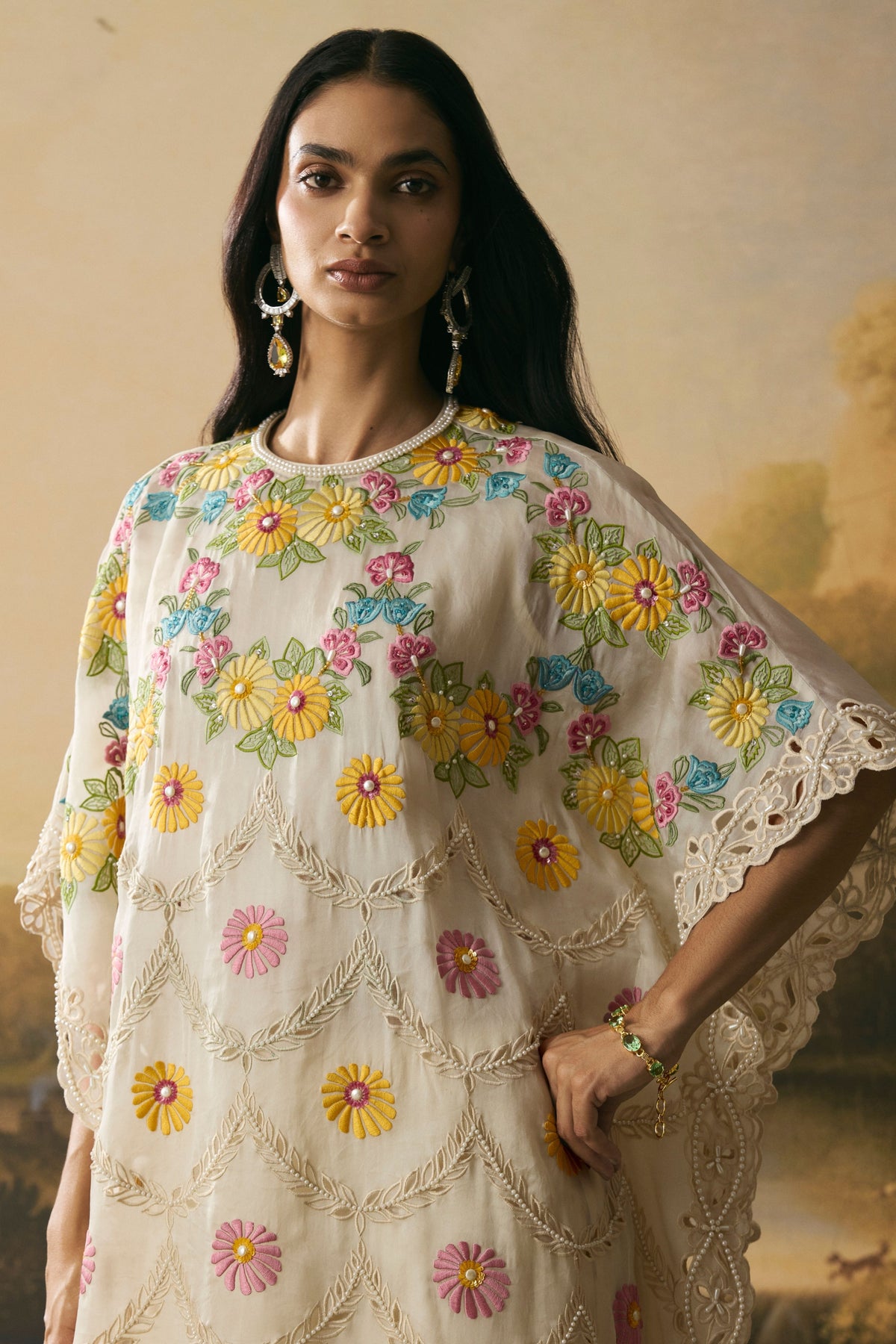 Ivory Floral Kaftan