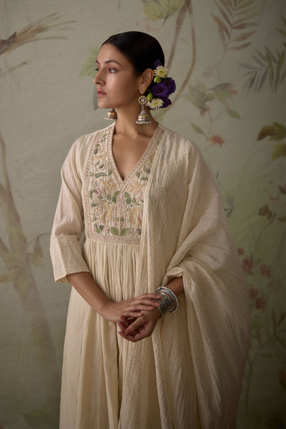 Ivory Embroidered A-line Kurta Set