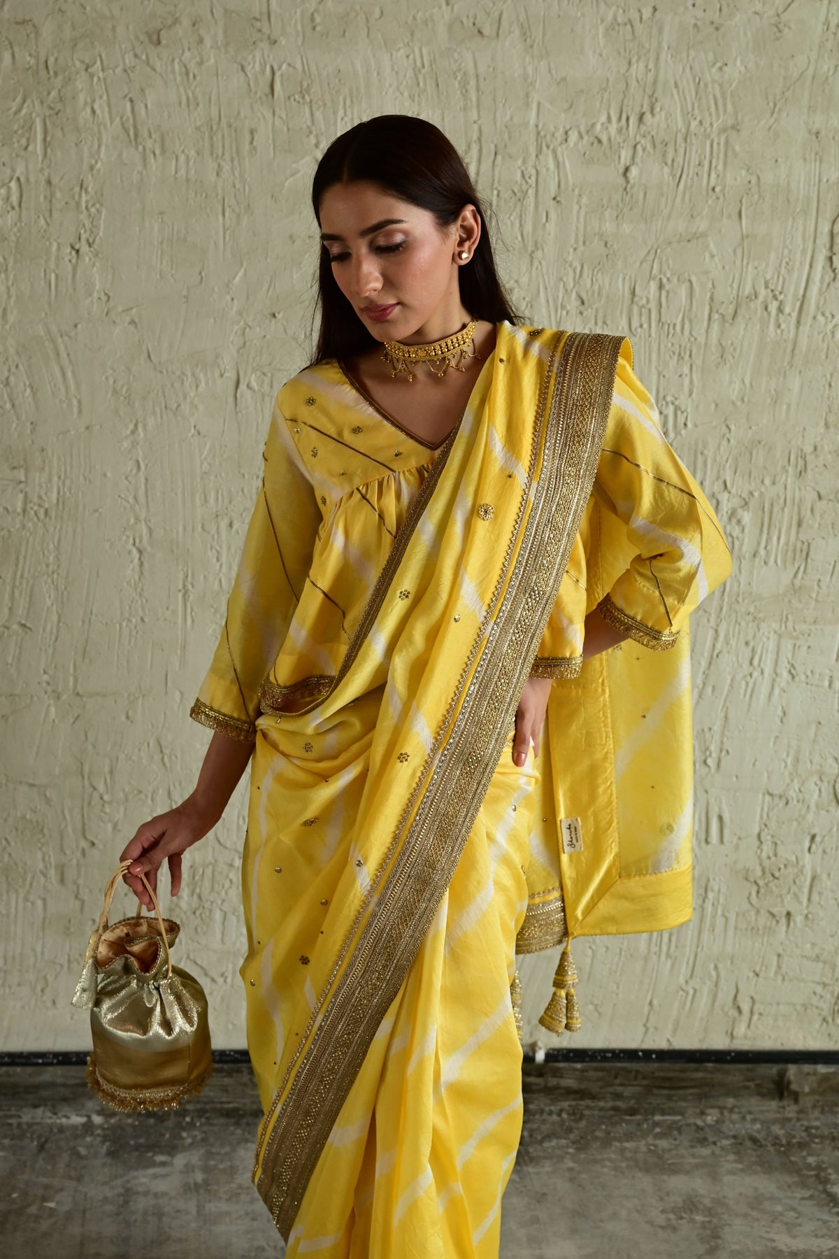 Yellow Leheriya Urmila Saree
