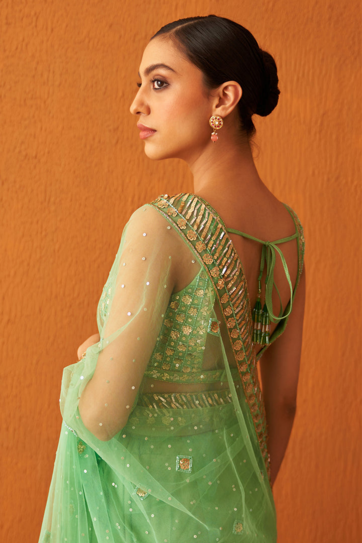 Sea Green Net Saree