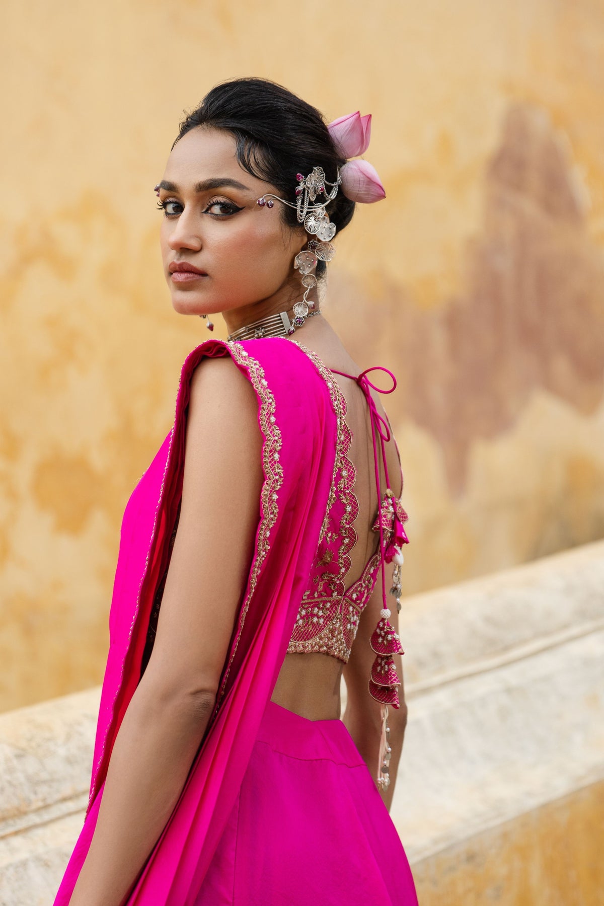 Bright Fuschia Draped Saree