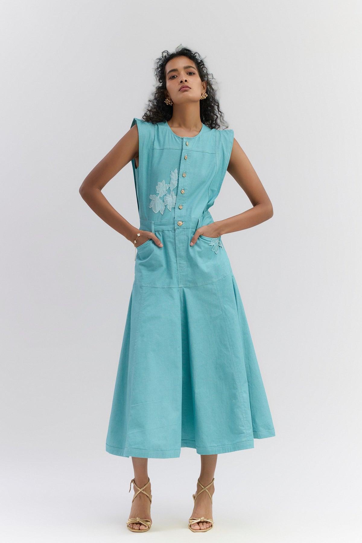 Aqua Blue Cotton Denim Dress