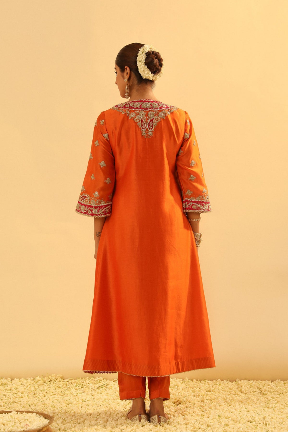 Alima Orange Long A-line Choga With Salwar