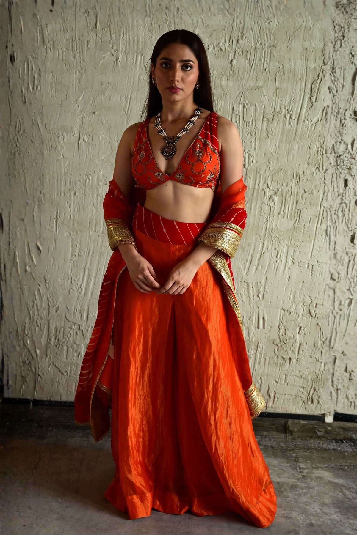 Vibrant Orange Choli Sharara Set