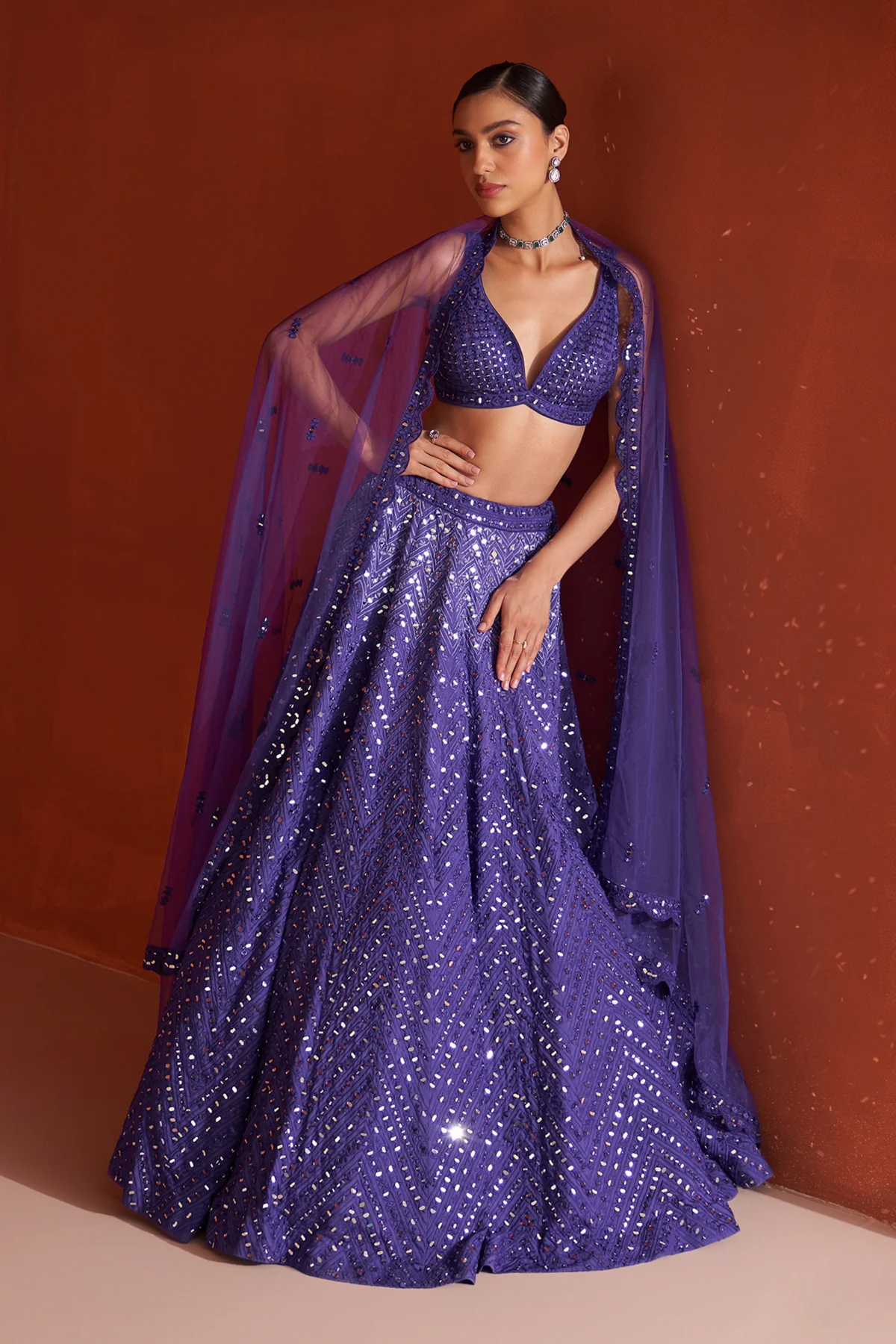 Purple Raw Silk Lehenga Set