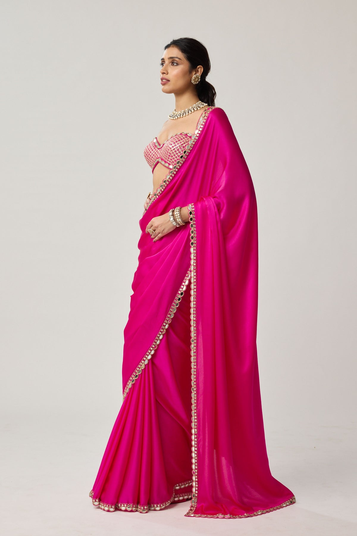 Fuchsia Pink Mirror Saree Set
