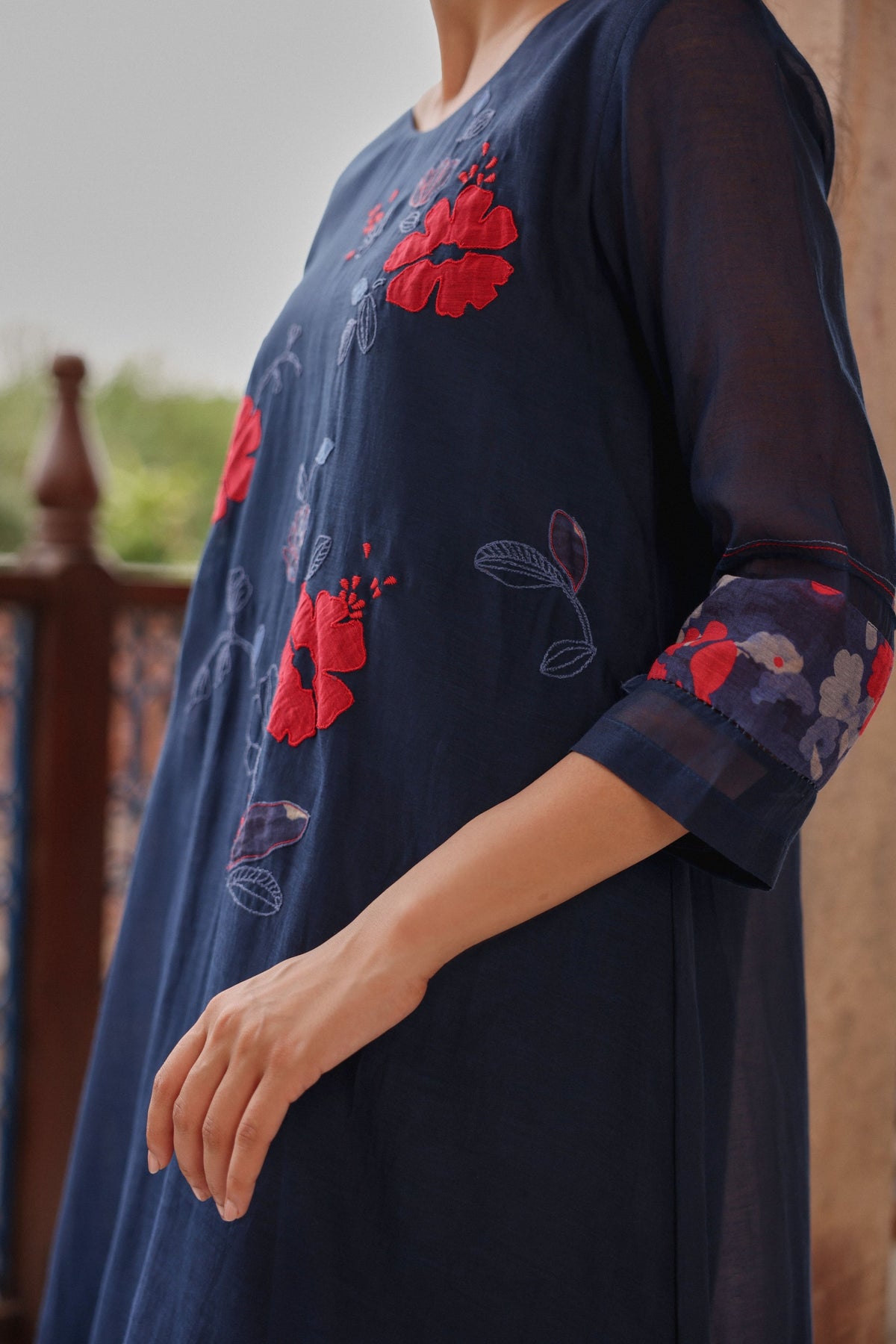 Indigo Applique Bloom Tunic Set
