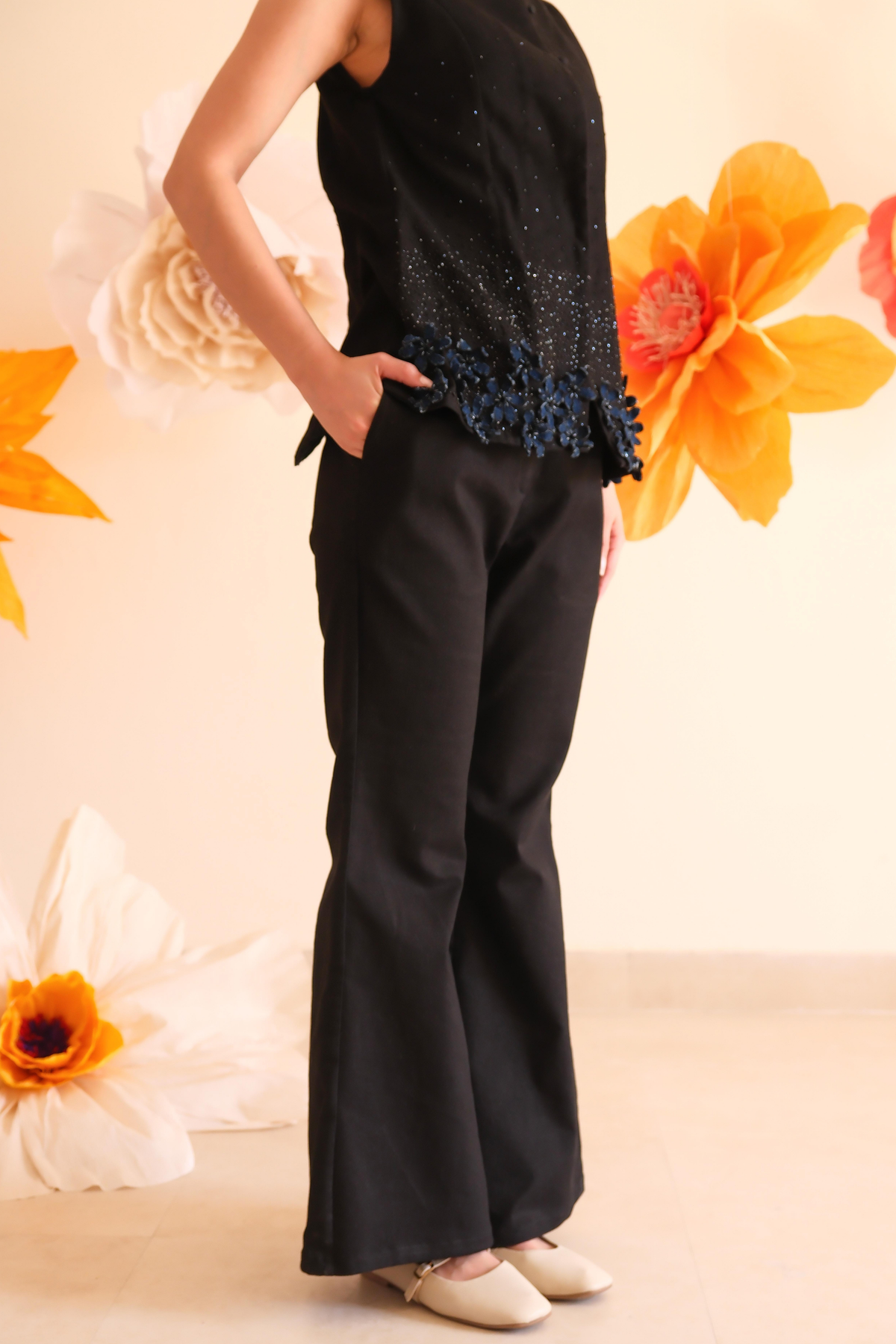 Coal Floral Denim Top