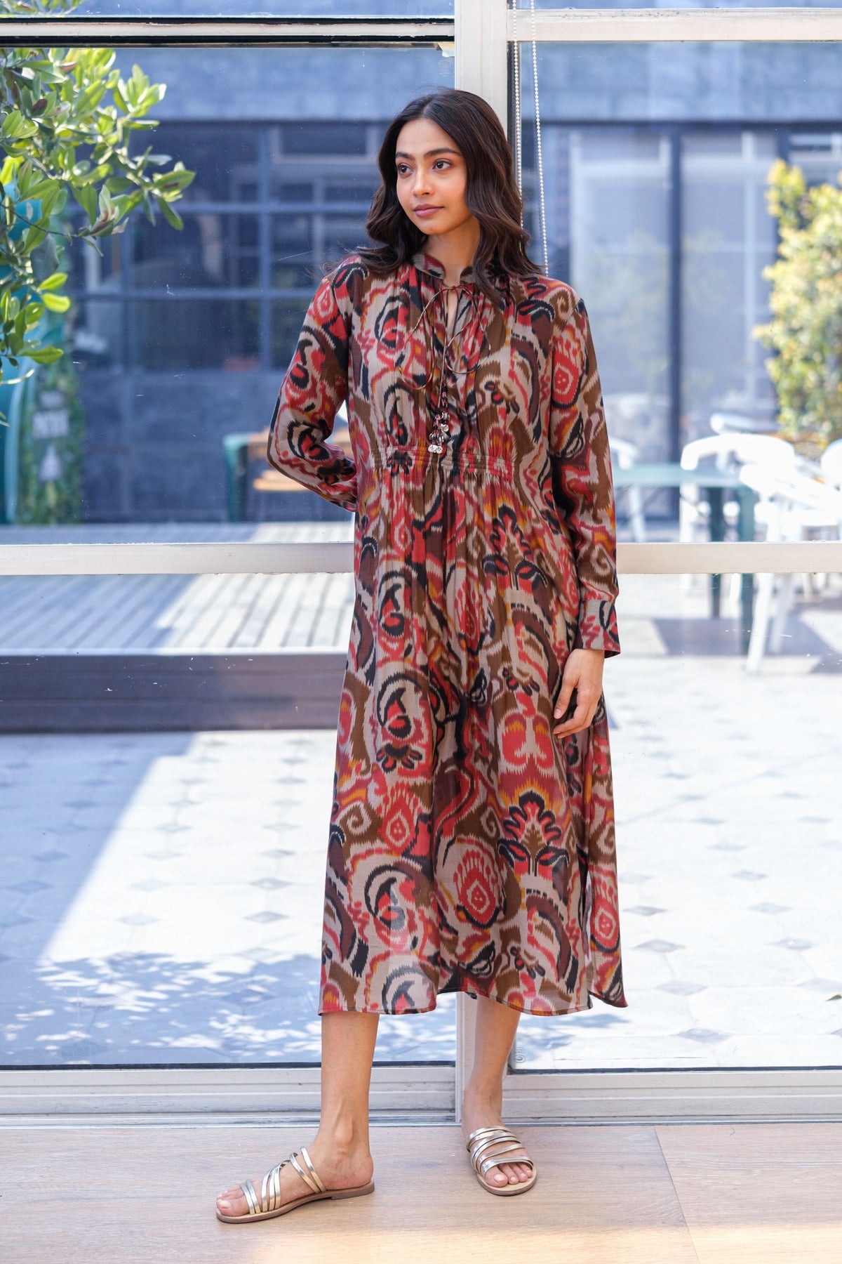 Dark Ikat Gather Dress