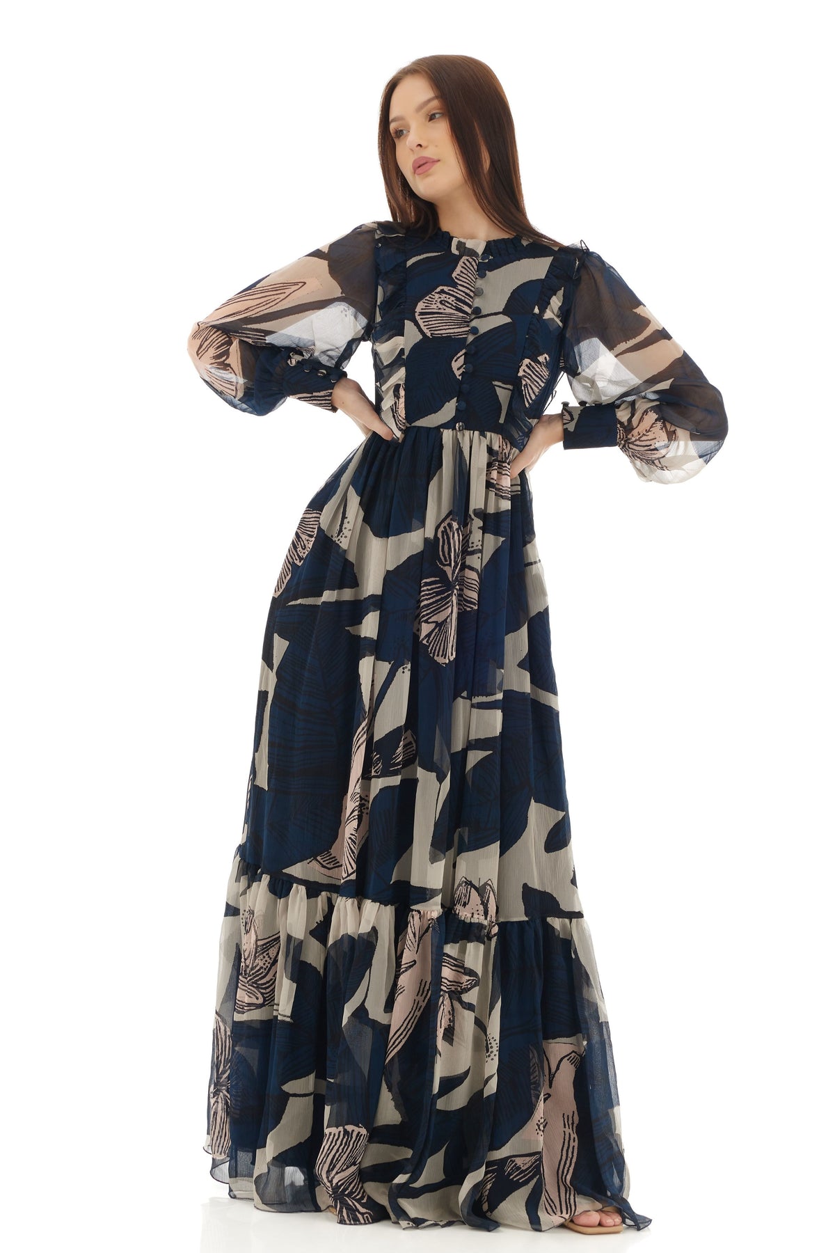 Blue and White Long Dress