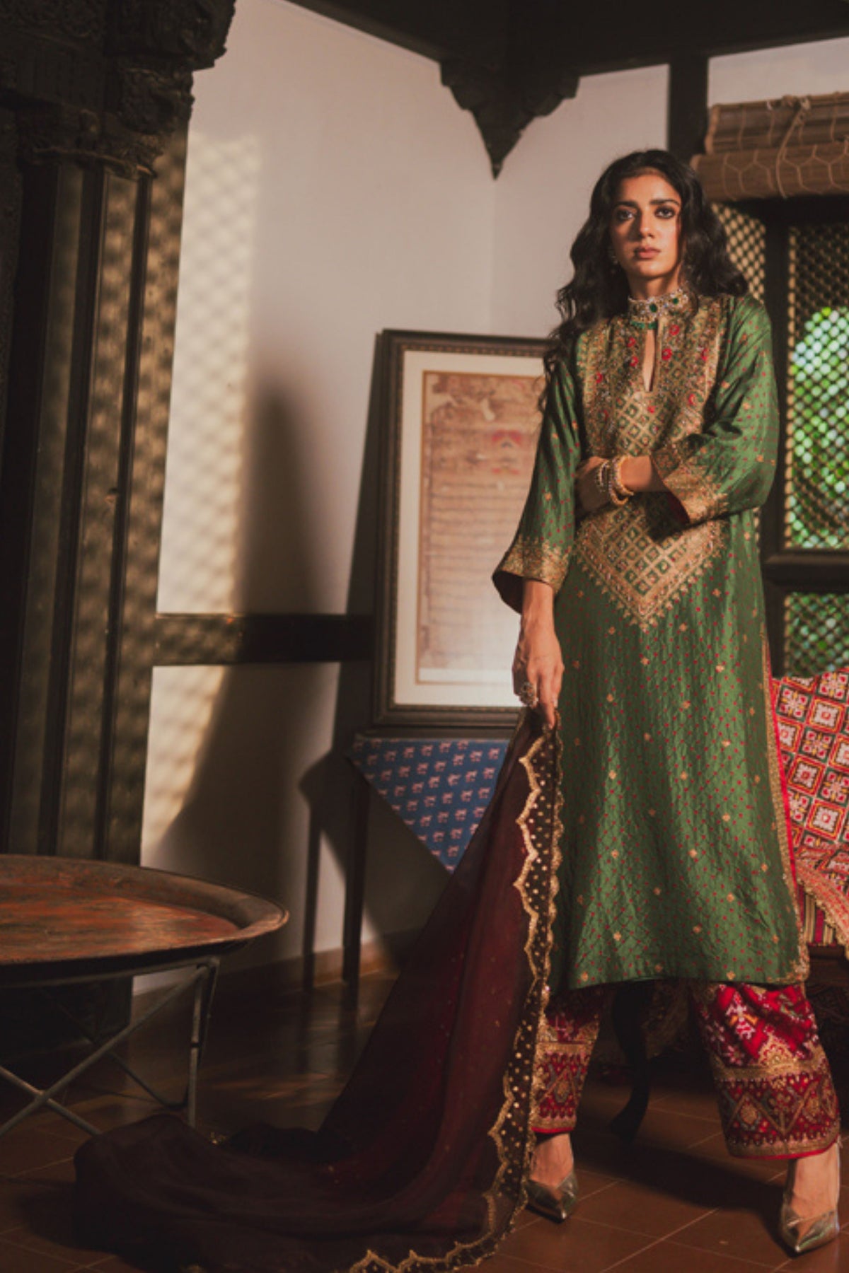 Brown Red Gul Dupatta