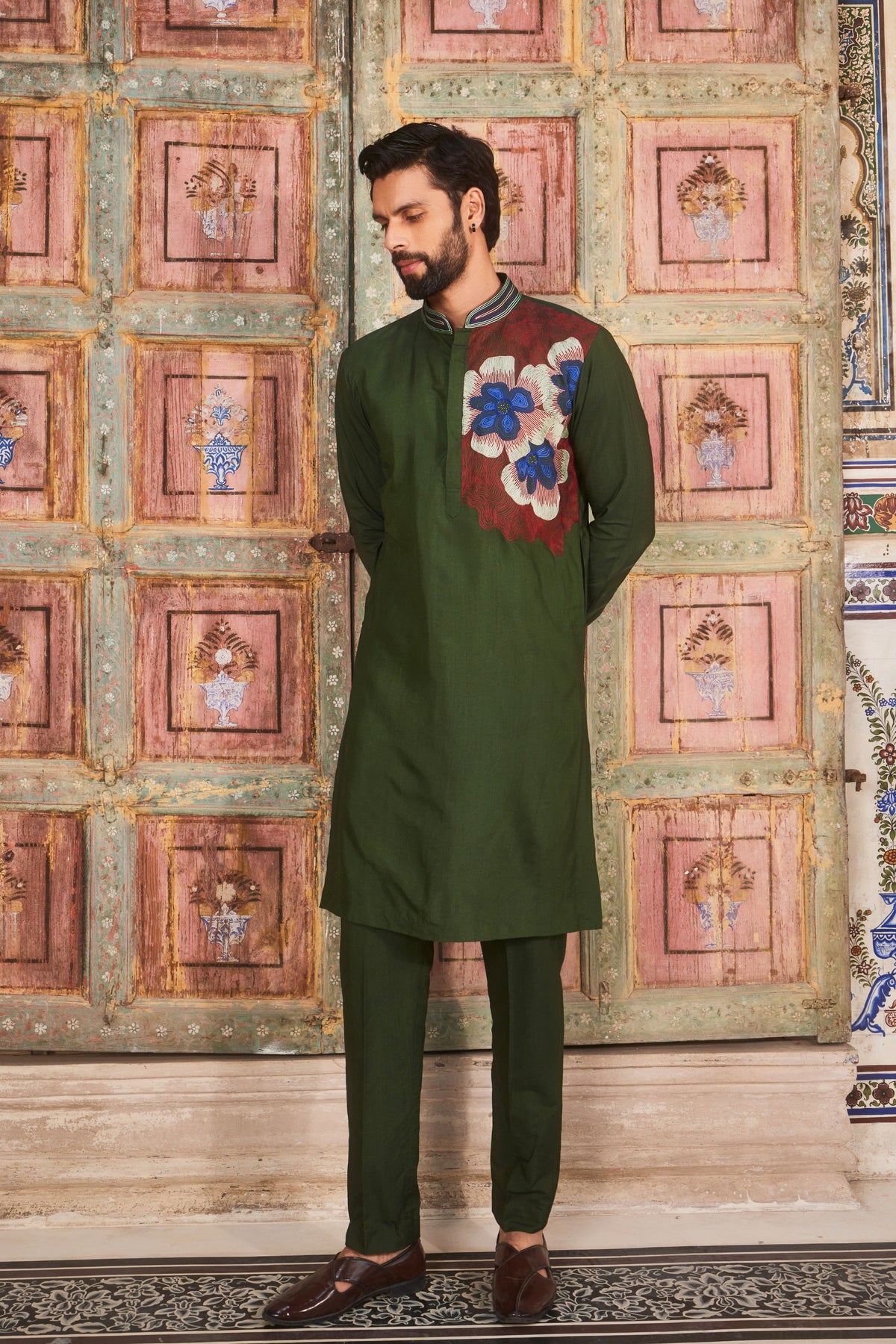 Green Oneside Embroidered Kurta Set