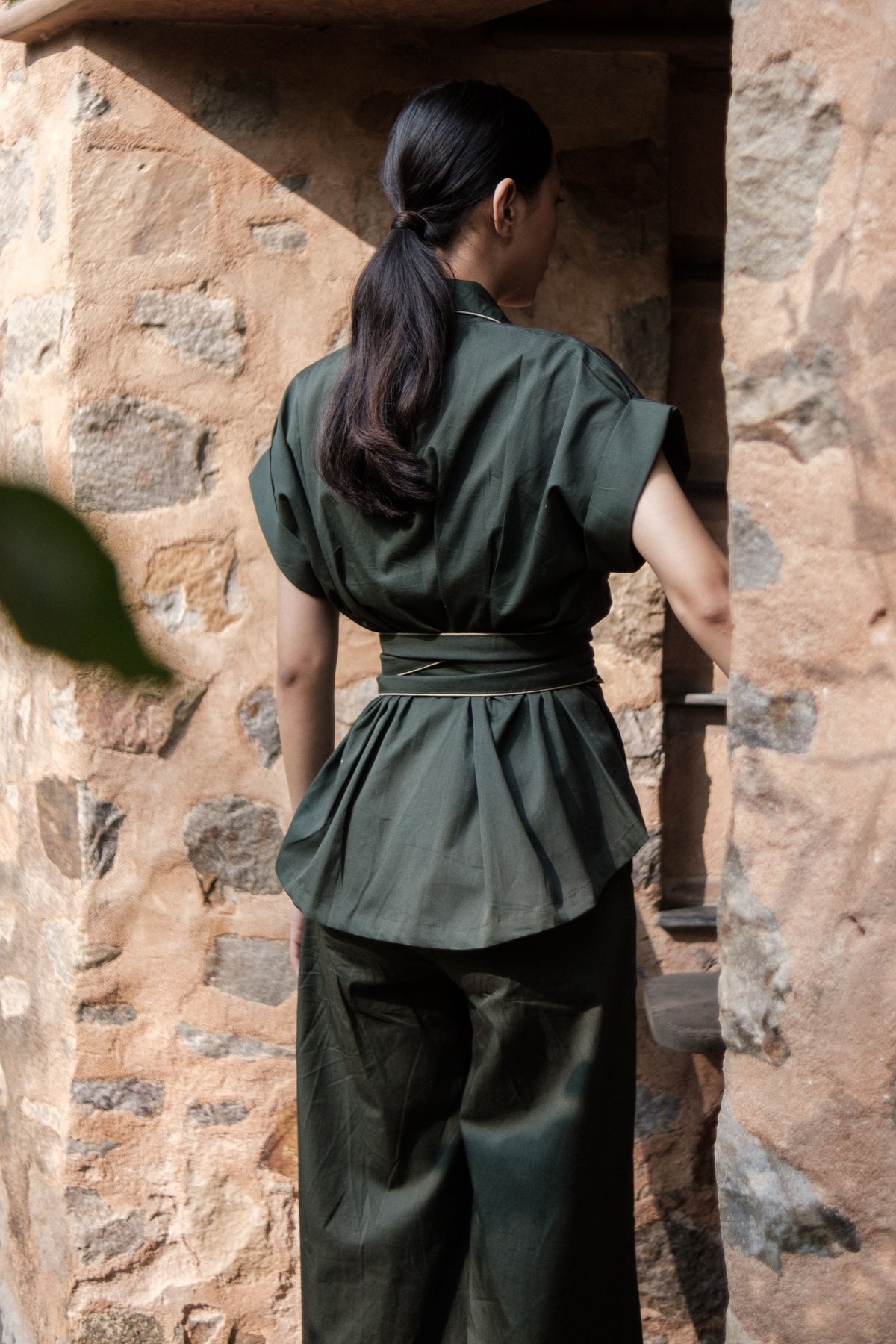 Green Berlin Shawl Collar Top