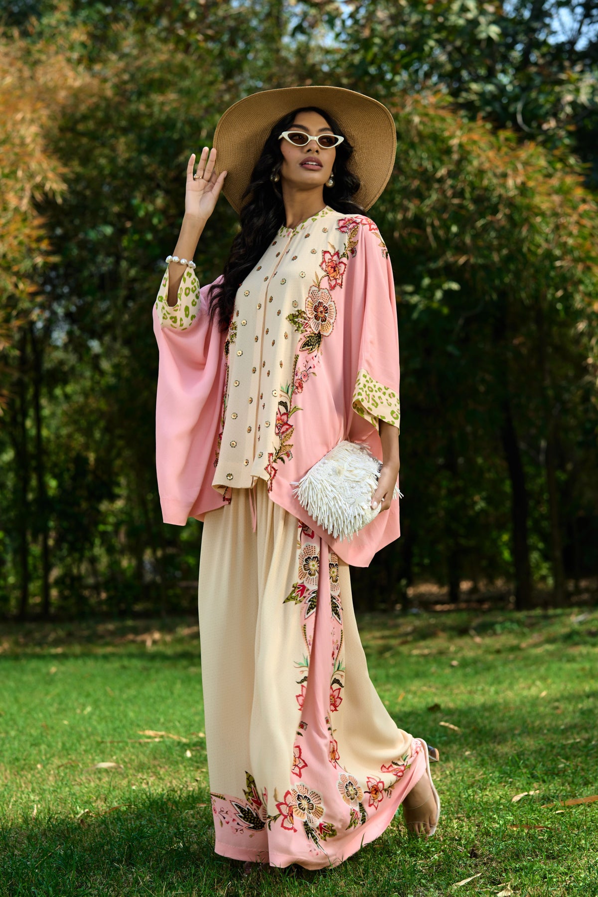 Percy Embroidered Cape With Pants Set