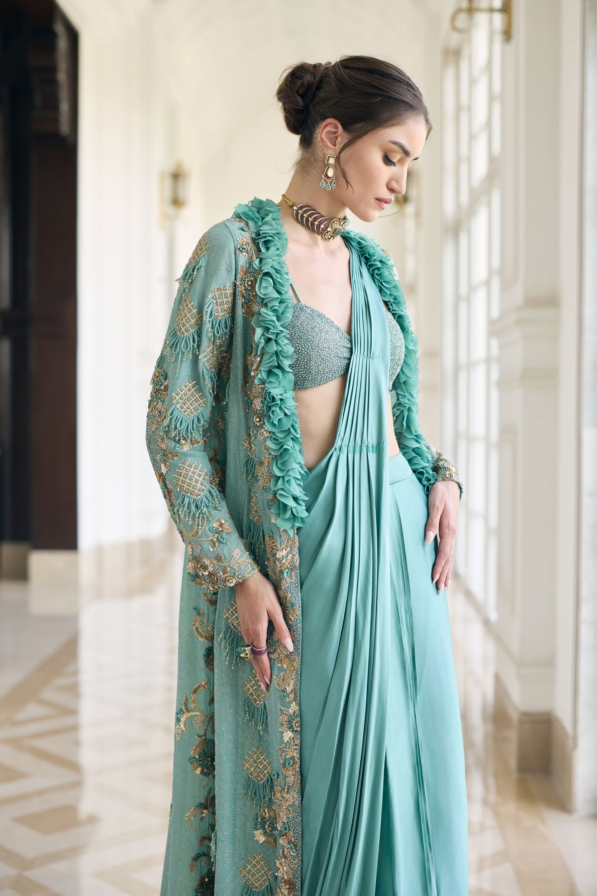 Hayacinth Jacket Draped Saree Set