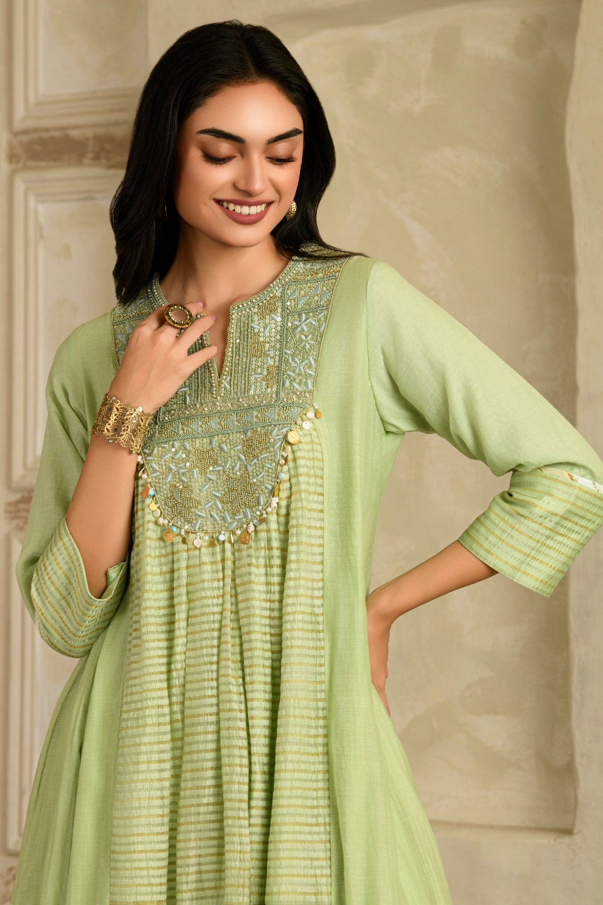 Aarzoo Pista Green Anarkali Set