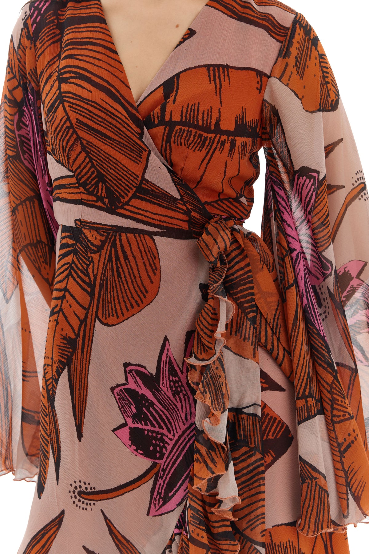 Orange and Beige Wrap Dress