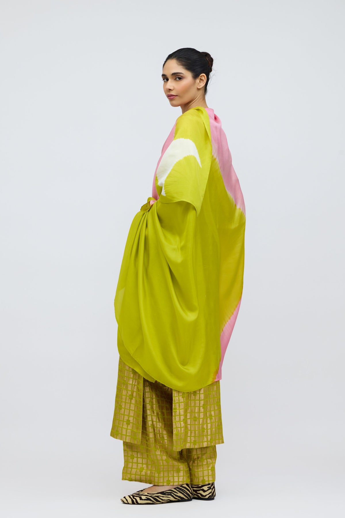 Chartreuse Grid Silk Brocade Kurta Set