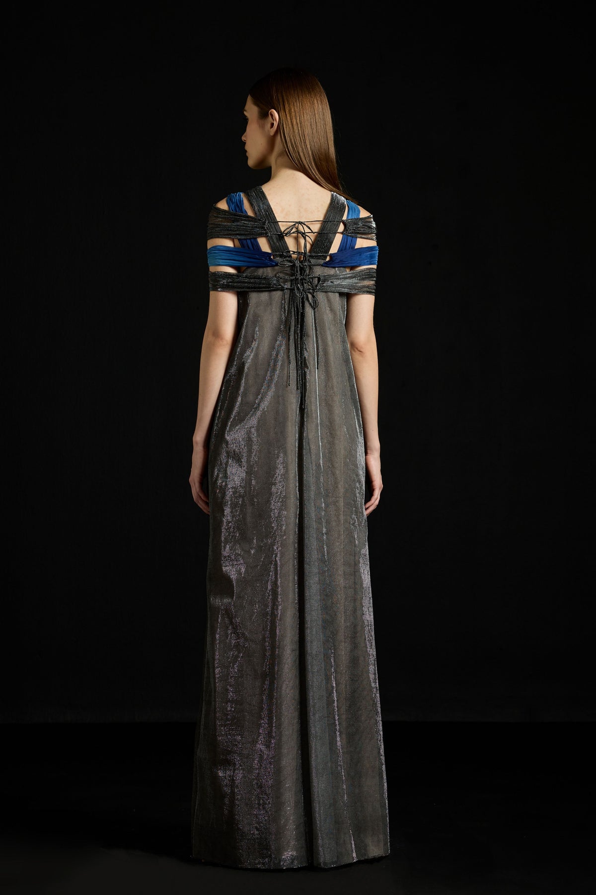 Interwoven Yoke Metallic Kaftan Dress