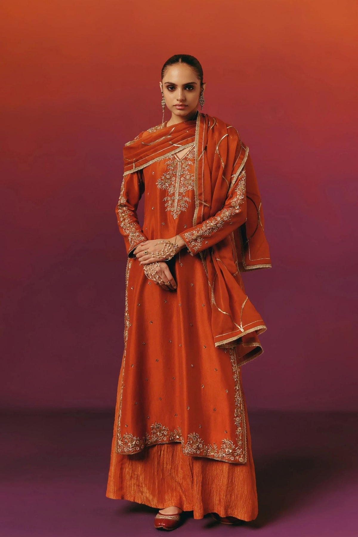 Orange Zardozi Kurta Set