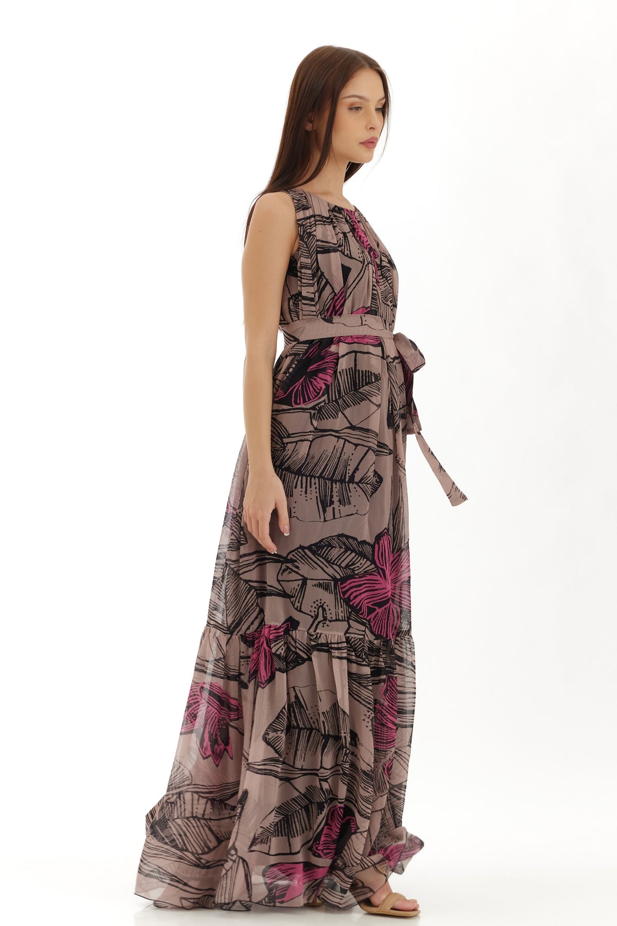 Grey Floral Long Dress