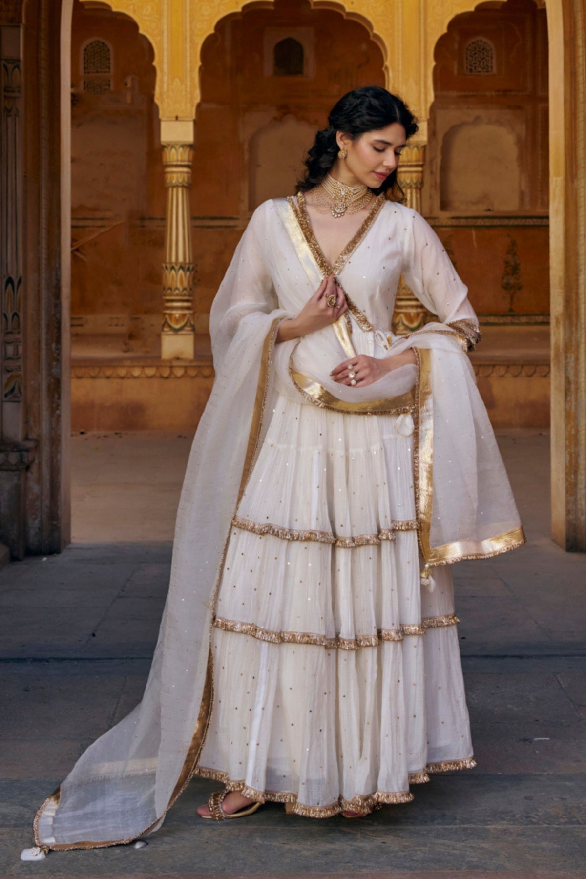 Ivory Tiered Angrakha Set
