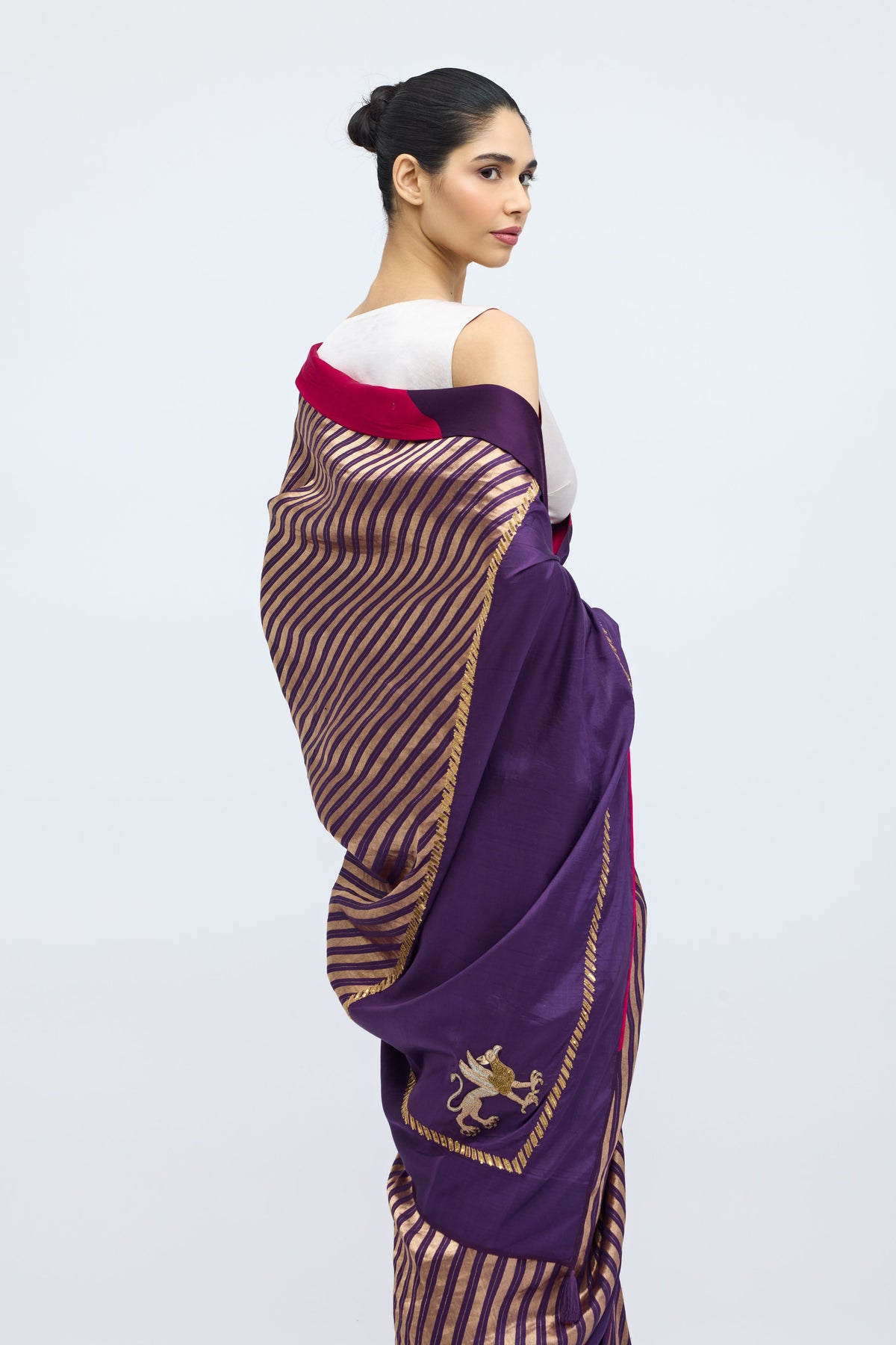 Tirchi Purple Silk Saree