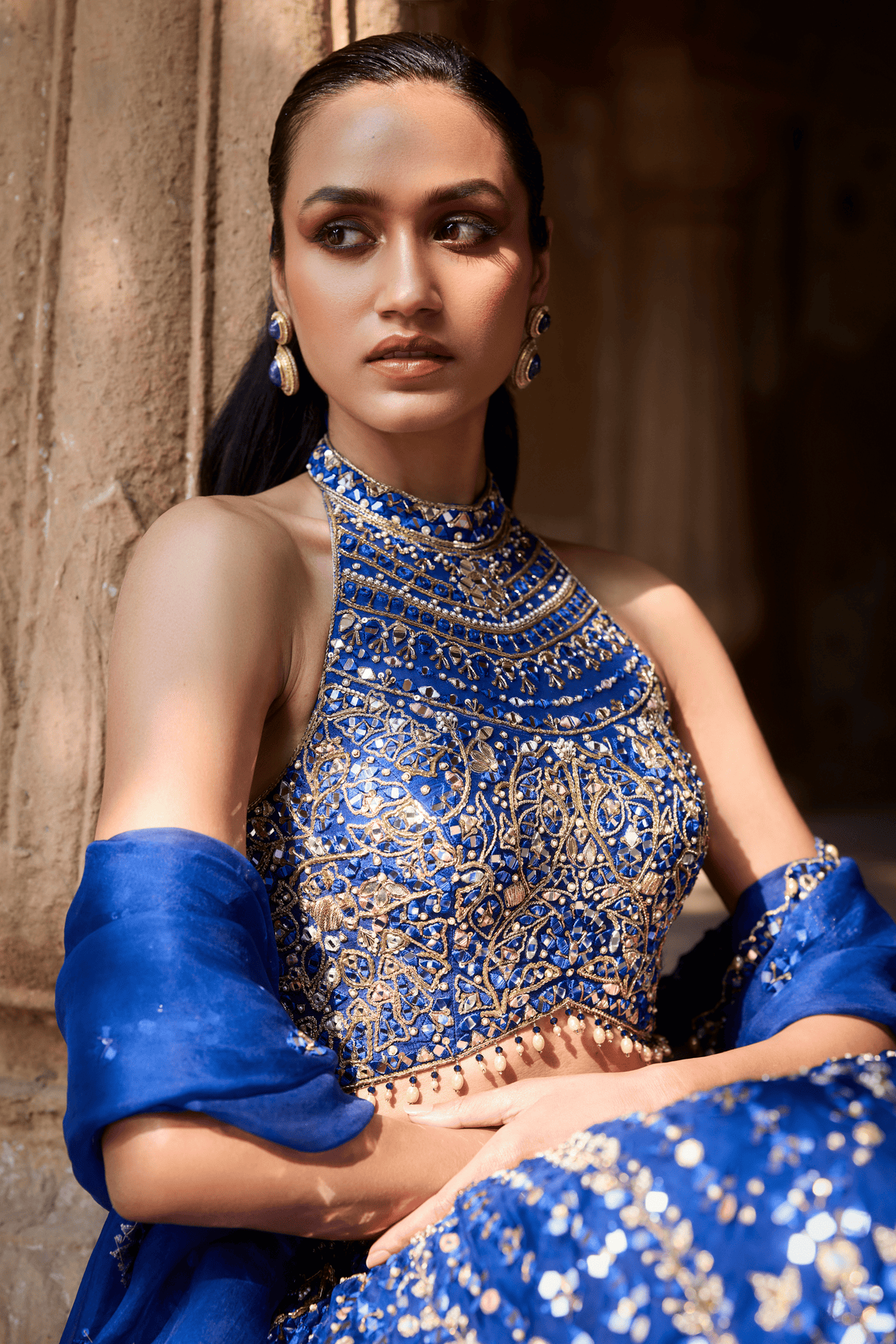 Royal Blue Organza Lehenga Set
