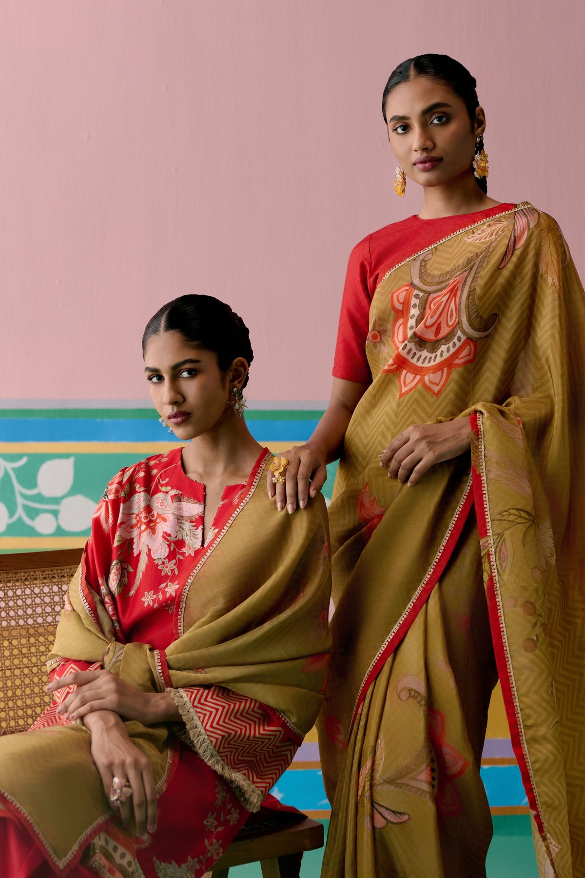 Red Chintz Sharara Set