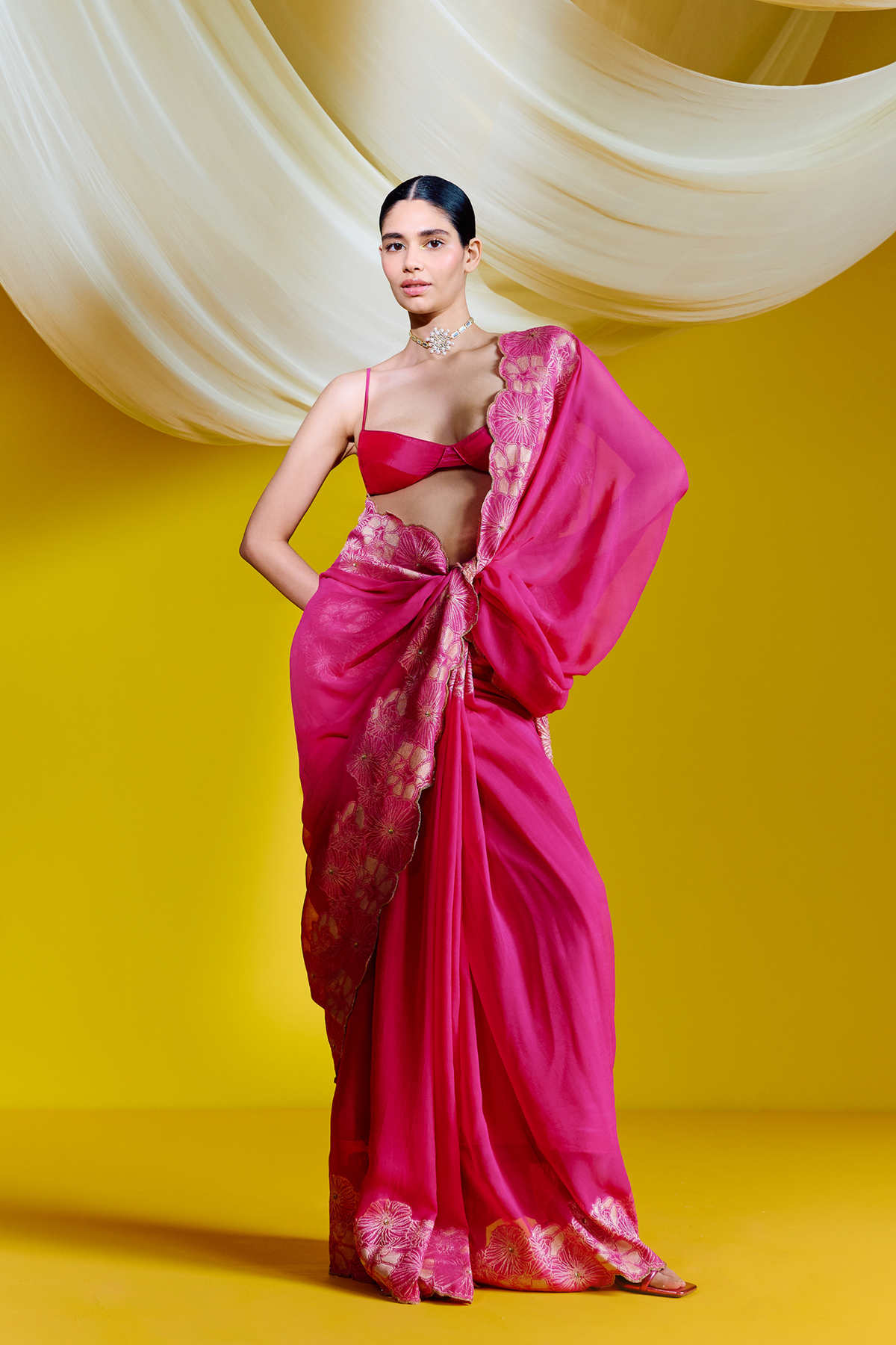 Handwoven Pink Georgette Saree