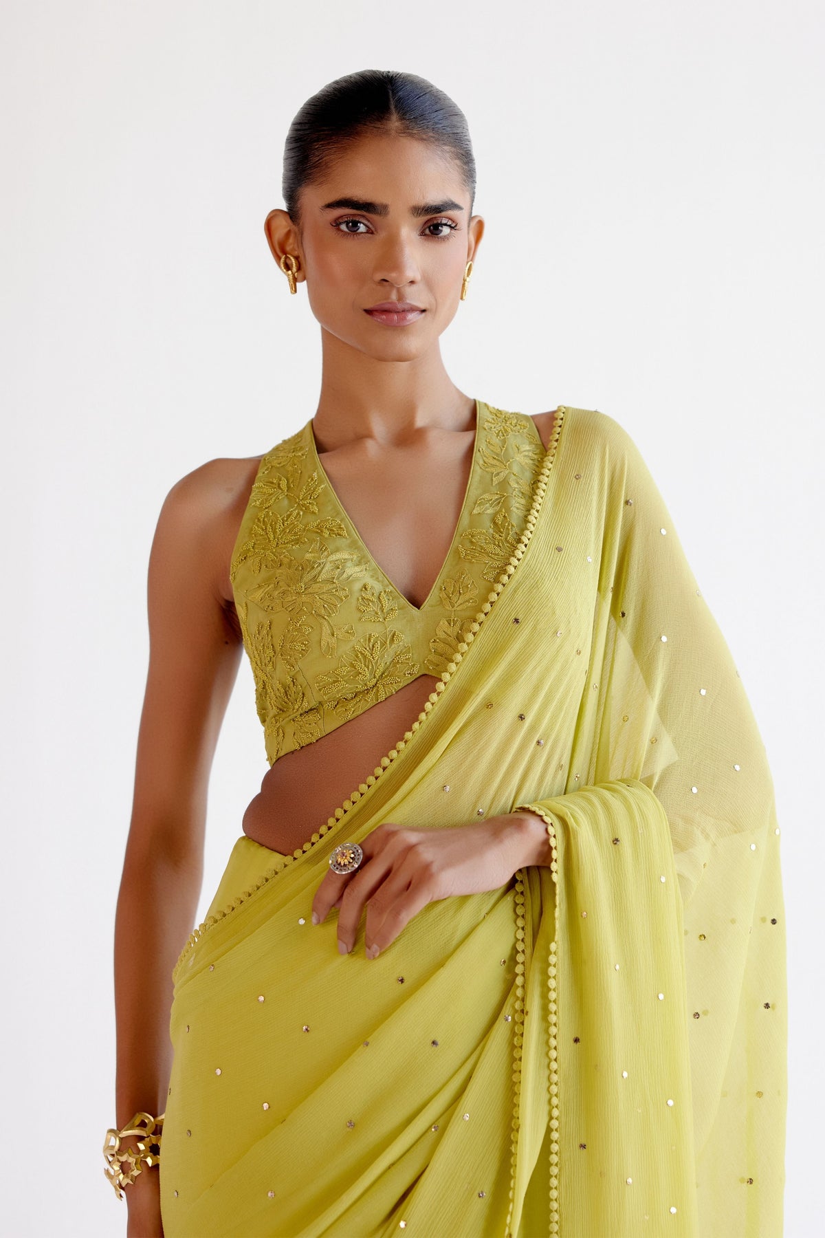 Green Mukaish Saree Set